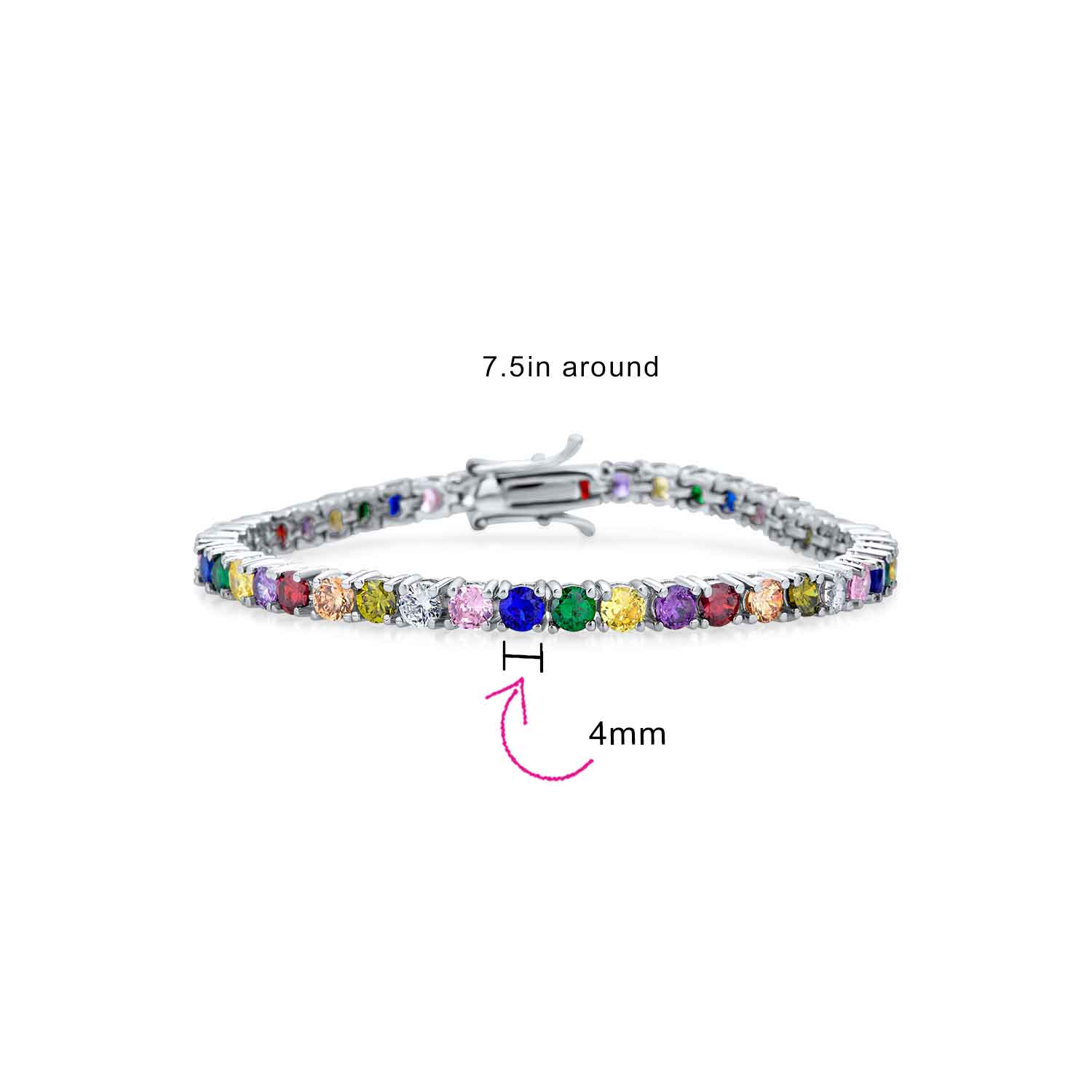 12 CTW Prong Set Cubic Zirconia CZ Colorful Multi Color Tennis Bracelet 7.5 Inch Silver Plated - Image 20