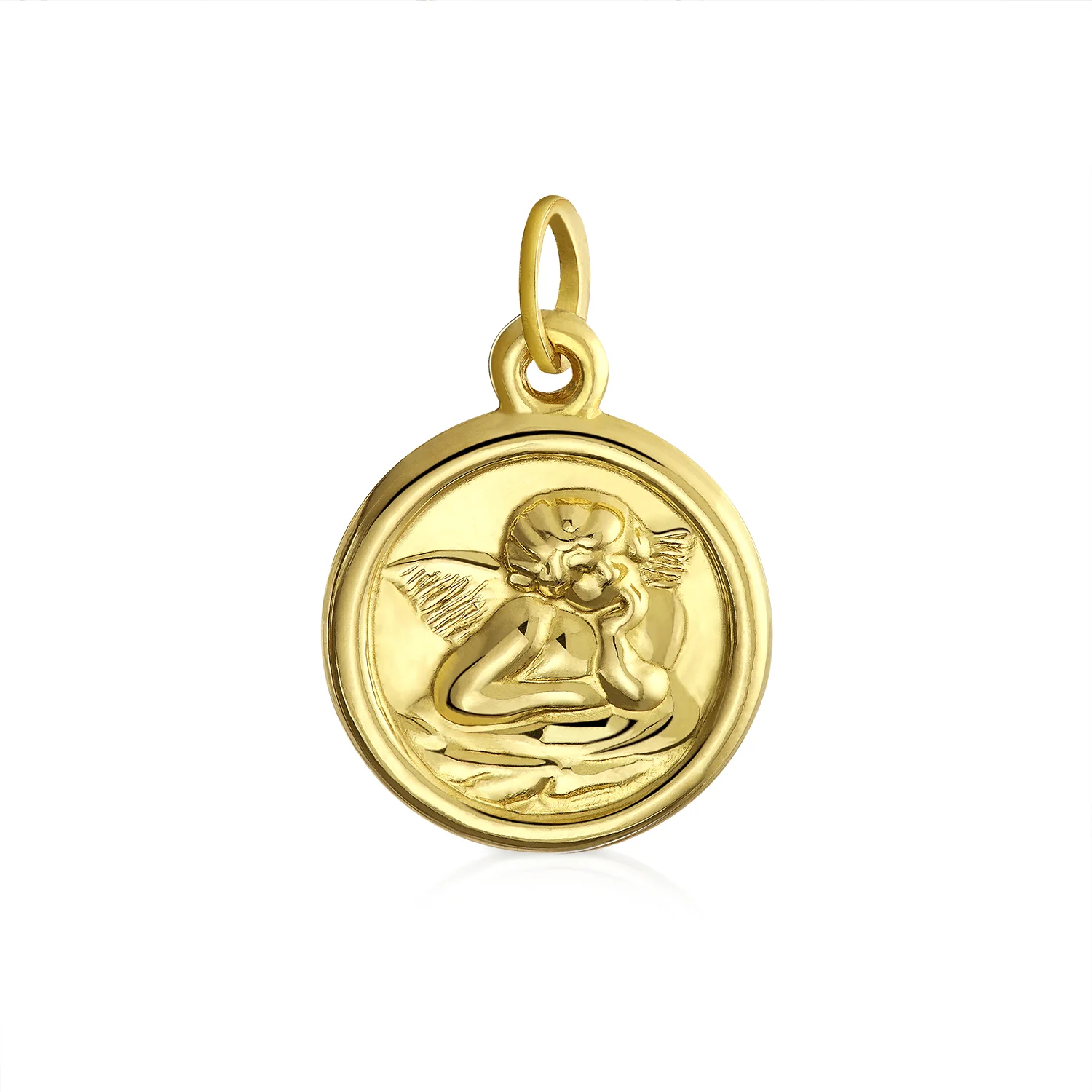 14K Gold Tiny Religious Medal Guardian Cherub Angel Pendant Necklace