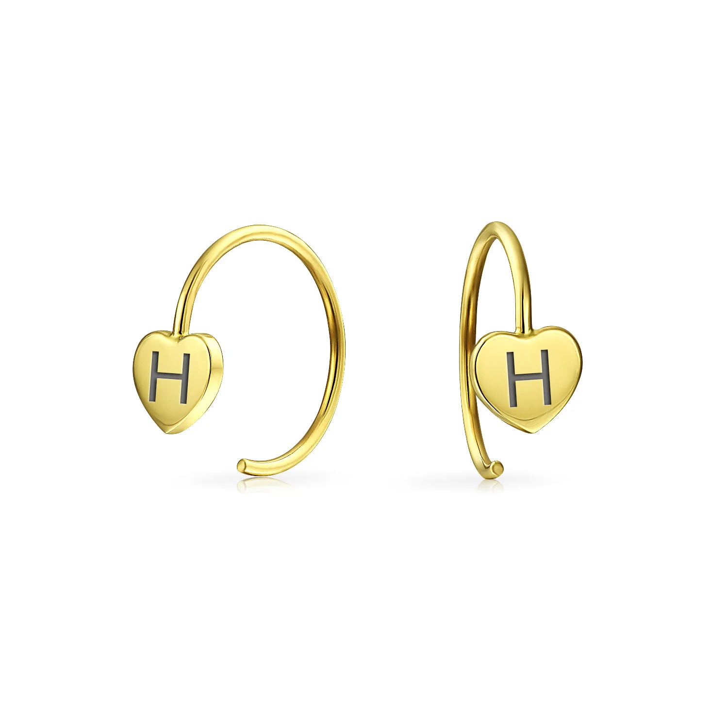 Initial Tiny Real 14K Gold Mini Heart Hoop Threader Earrings