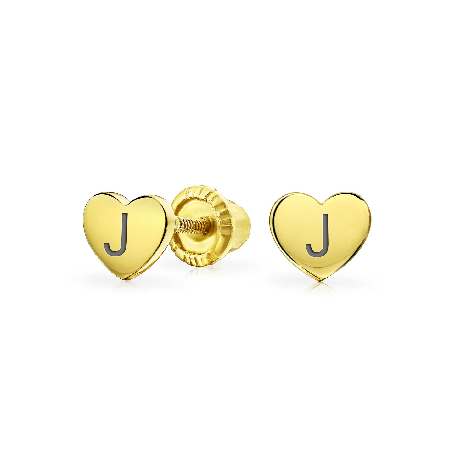 Initial A-Z Real 14K Gold Mini Solid Heart Stud Earrings - Image 11