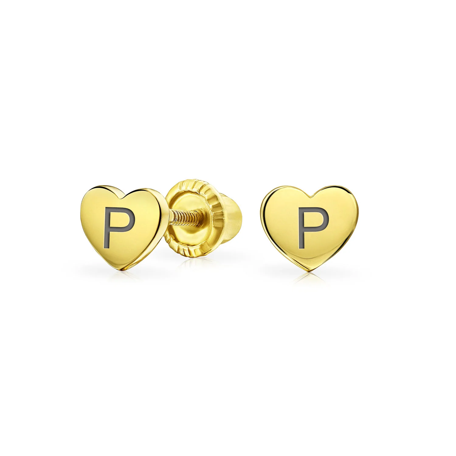 Initial A-Z Real 14K Gold Mini Solid Heart Stud Earrings - Image 17