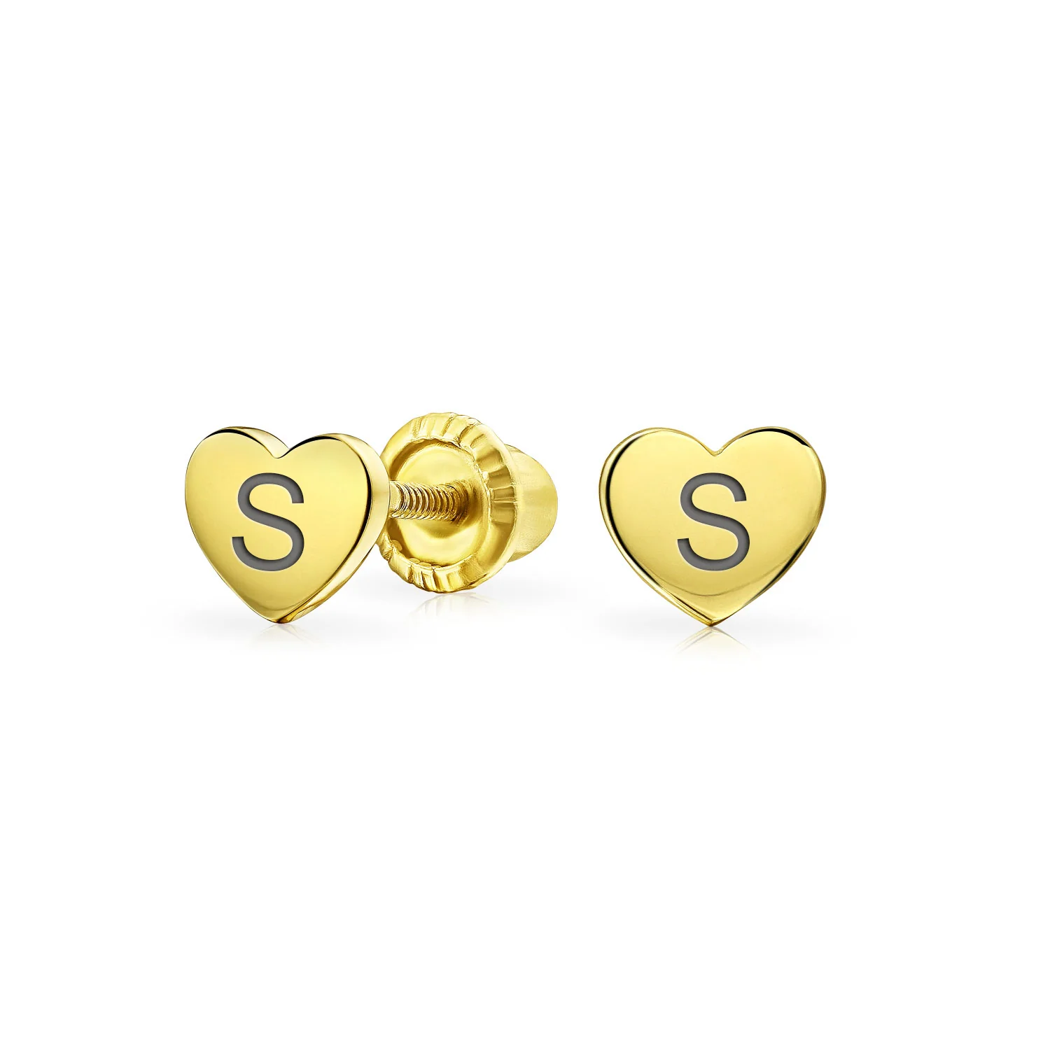 Initial A-Z Real 14K Gold Mini Solid Heart Stud Earrings - Image 20