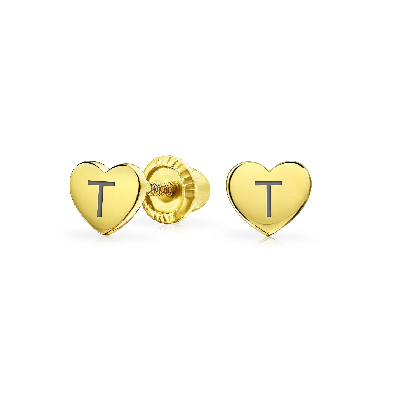 Initial A-Z Real 14K Gold Mini Solid Heart Stud Earrings - Image 21