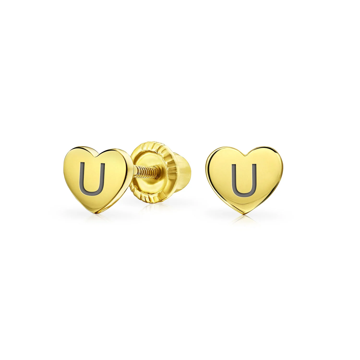Initial A-Z Real 14K Gold Mini Solid Heart Stud Earrings - Image 22