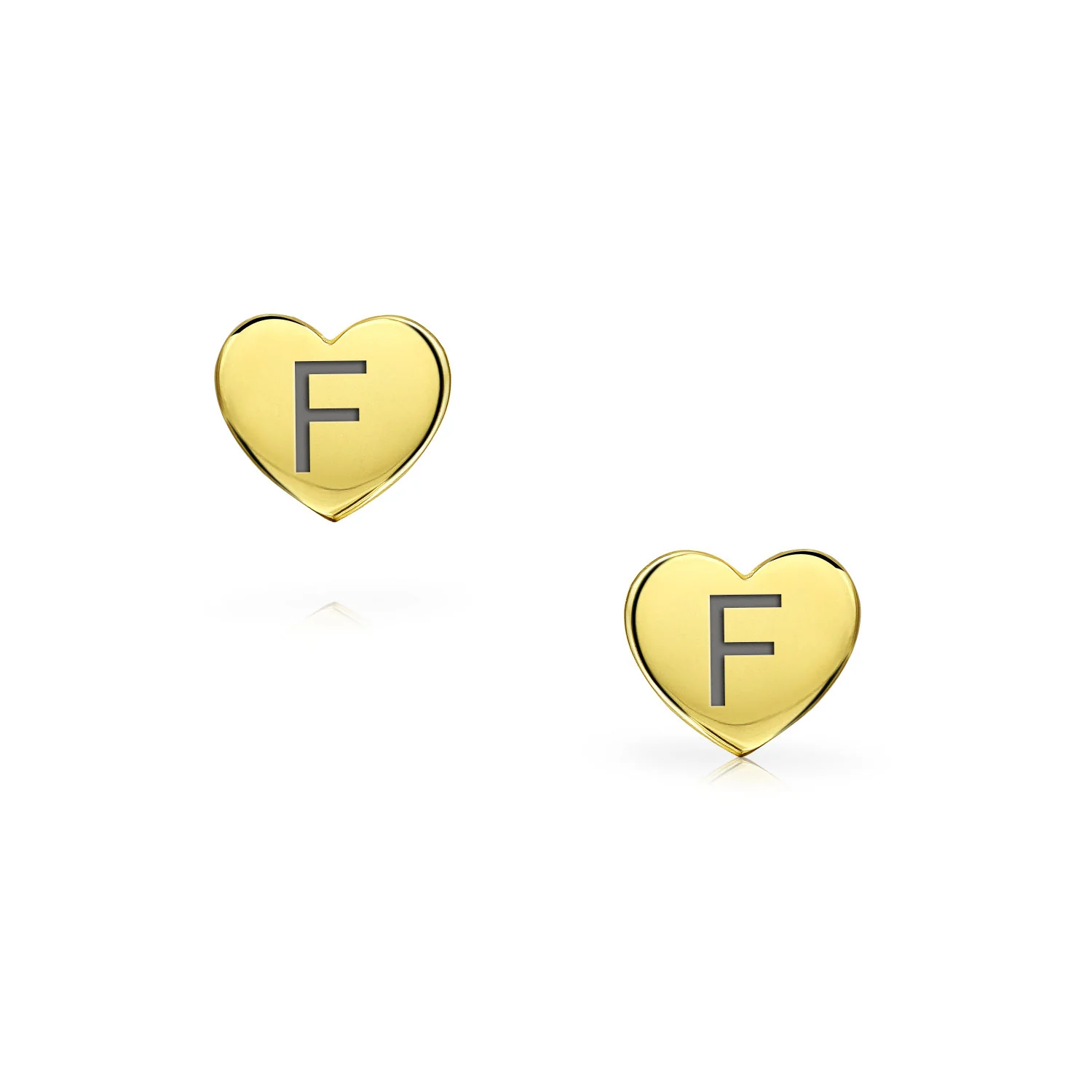 Initial A-Z Real 14K Gold Mini Solid Heart Stud Earrings - Image 34