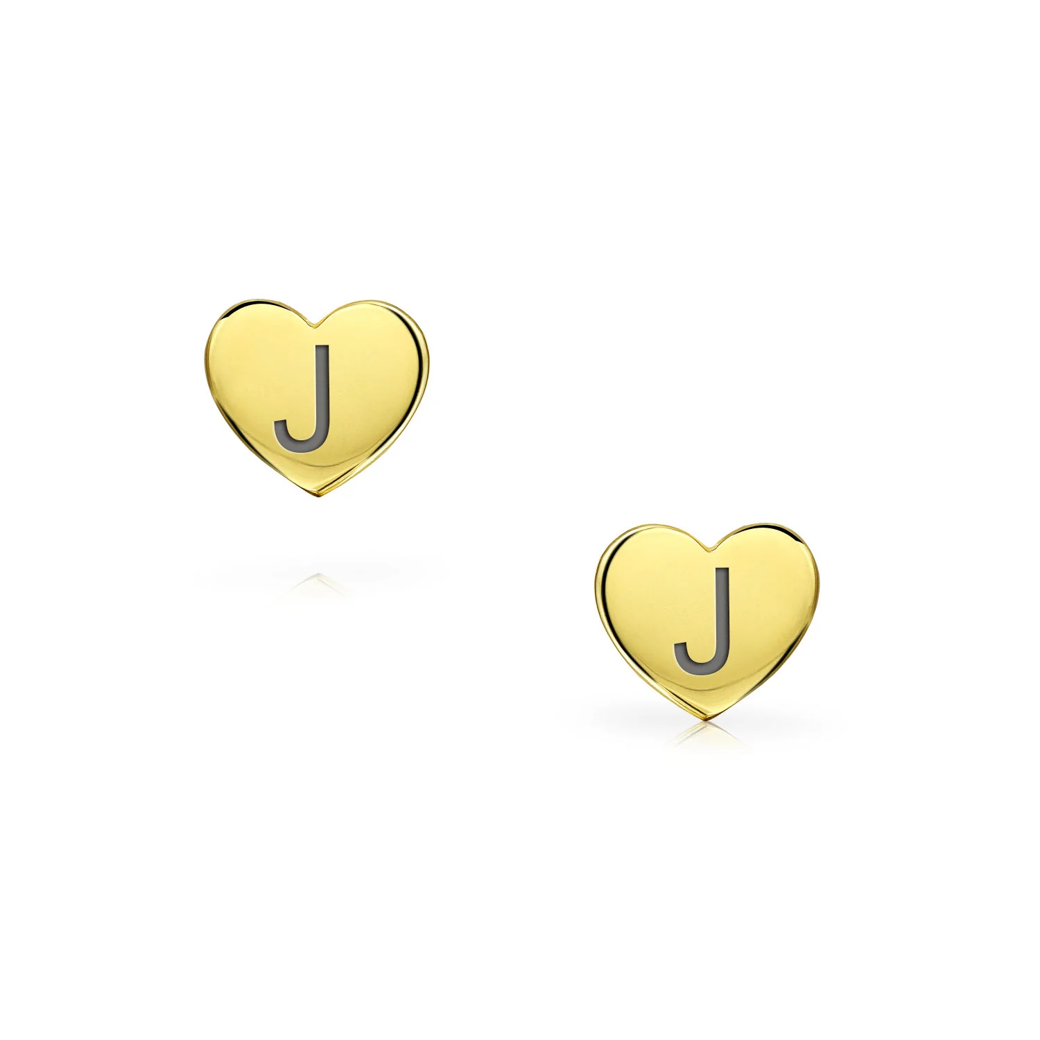Initial A-Z Real 14K Gold Mini Solid Heart Stud Earrings - Image 38