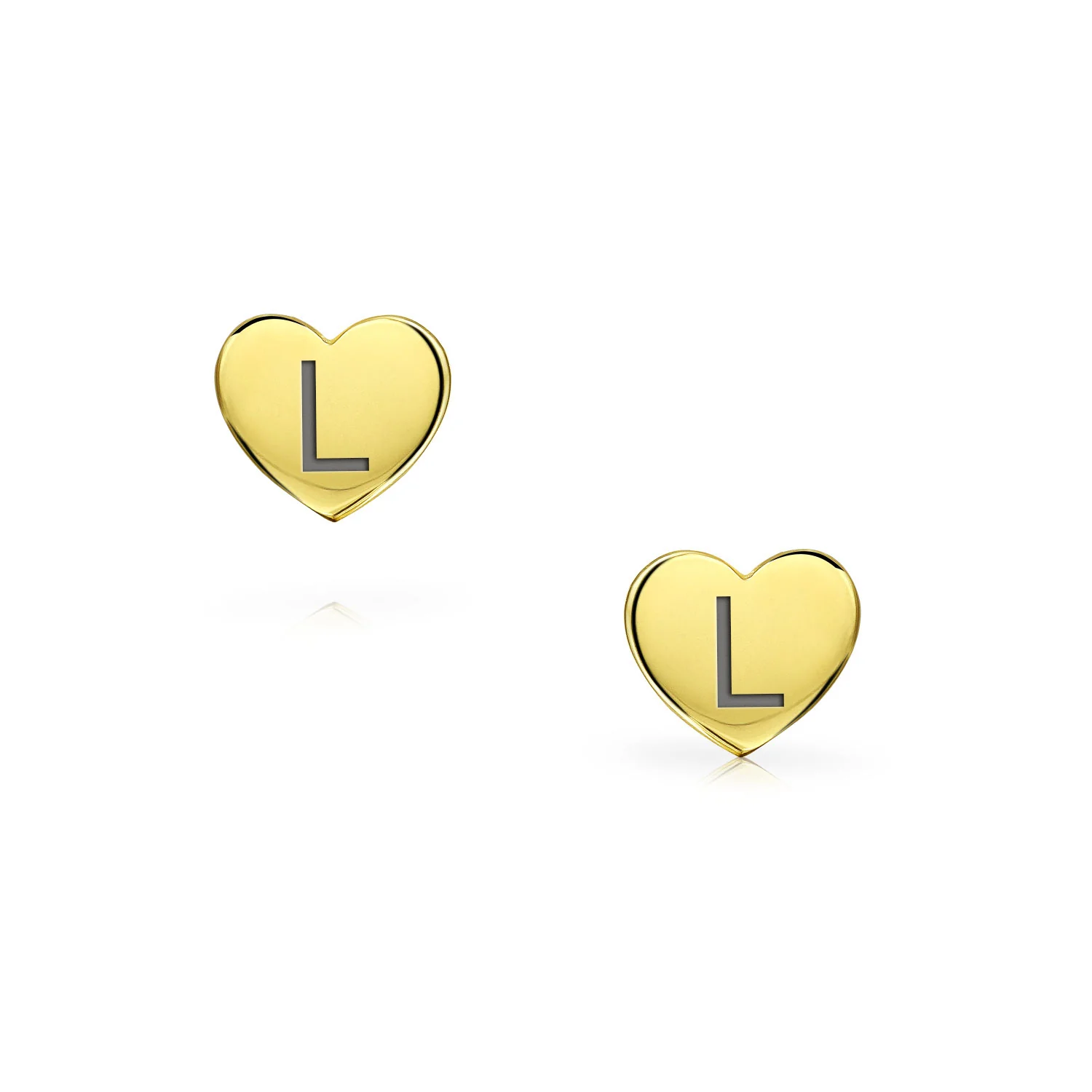 Initial A-Z Real 14K Gold Mini Solid Heart Stud Earrings - Image 40