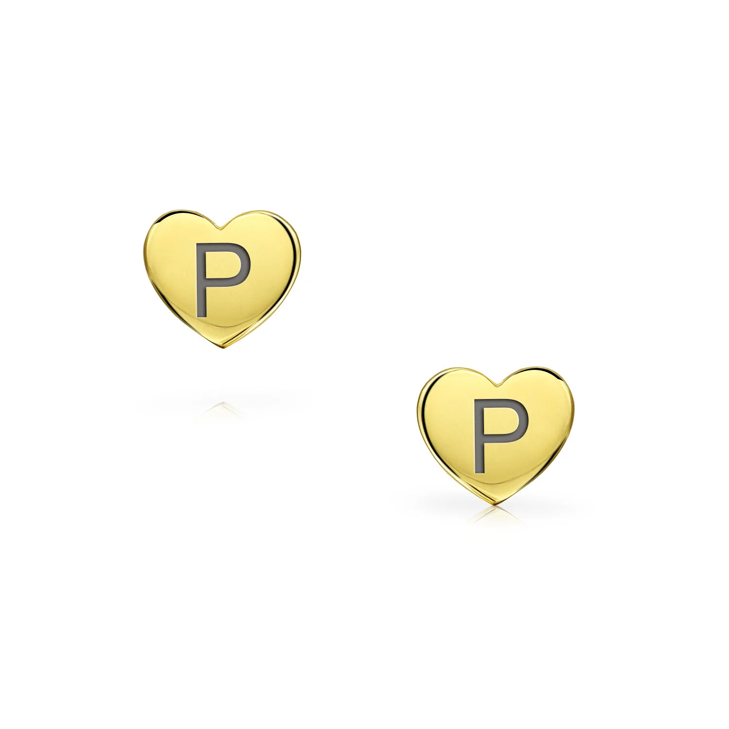 Initial A-Z Real 14K Gold Mini Solid Heart Stud Earrings - Image 44