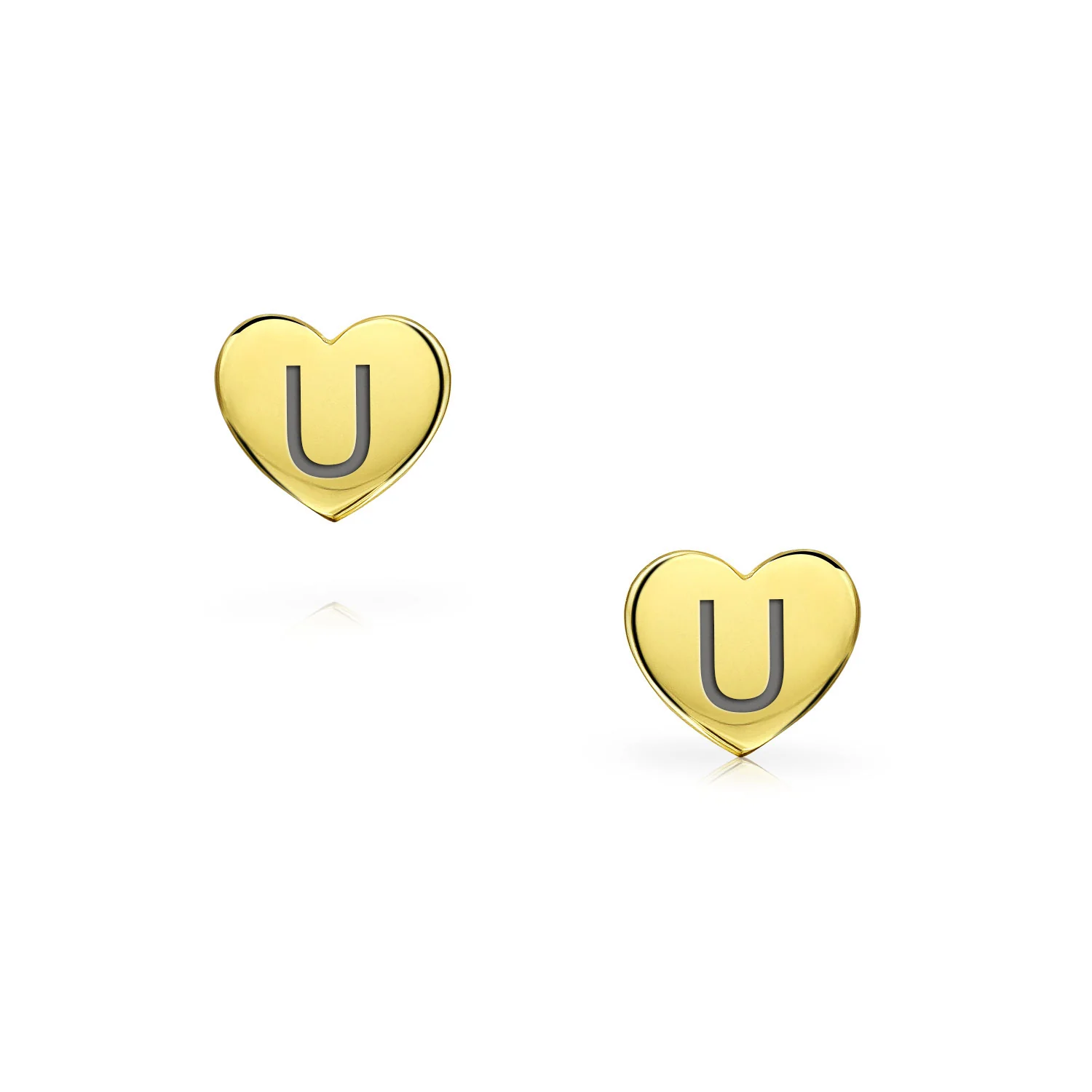 Initial A-Z Real 14K Gold Mini Solid Heart Stud Earrings - Image 49