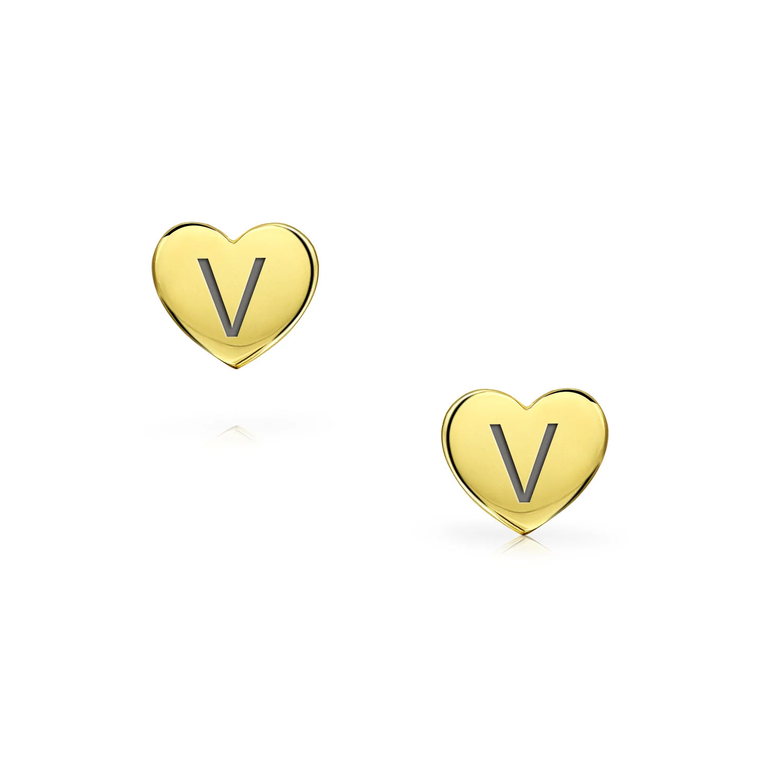 Initial A-Z Real 14K Gold Mini Solid Heart Stud Earrings - Image 50