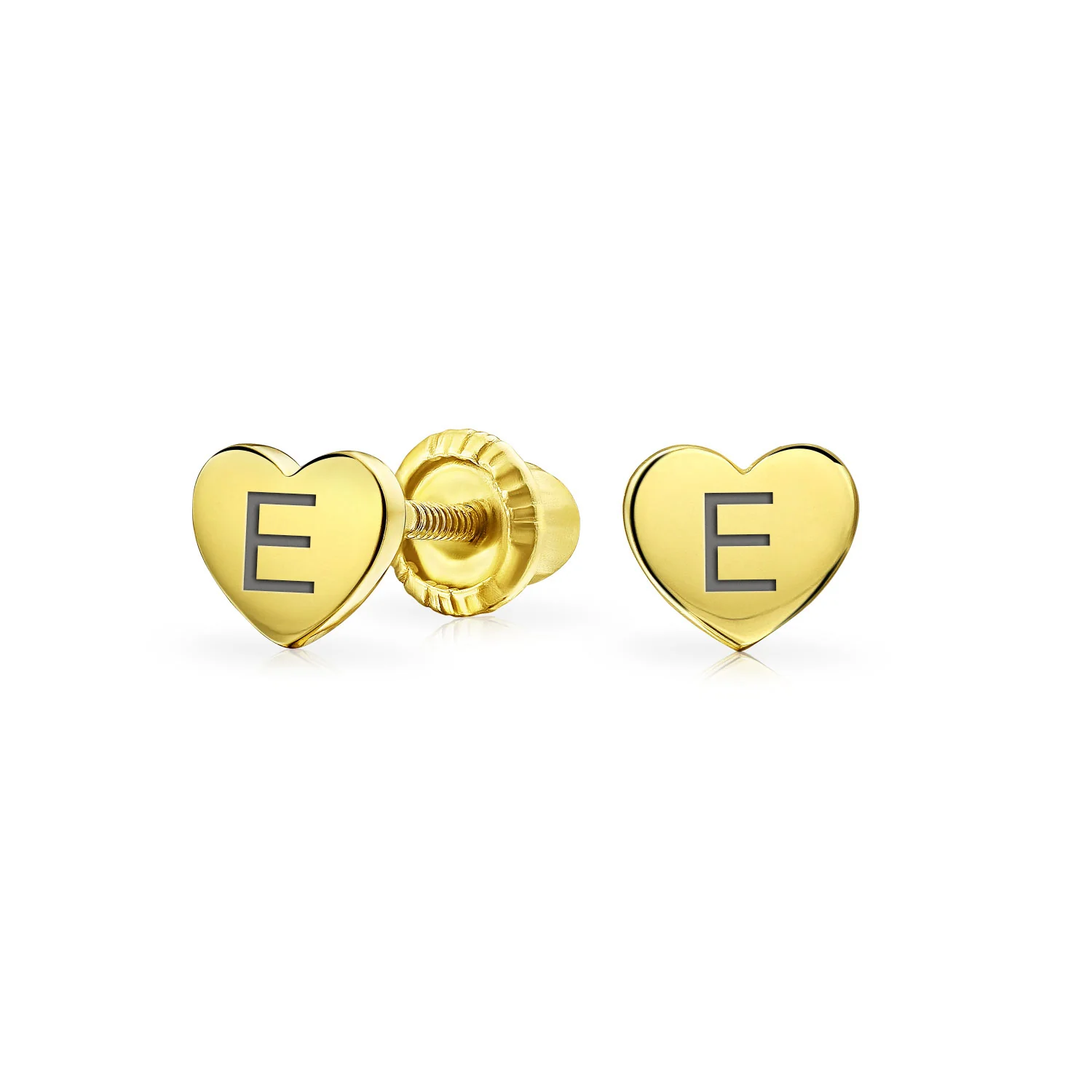 Initial A-Z Real 14K Gold Mini Solid Heart Stud Earrings - Image 6