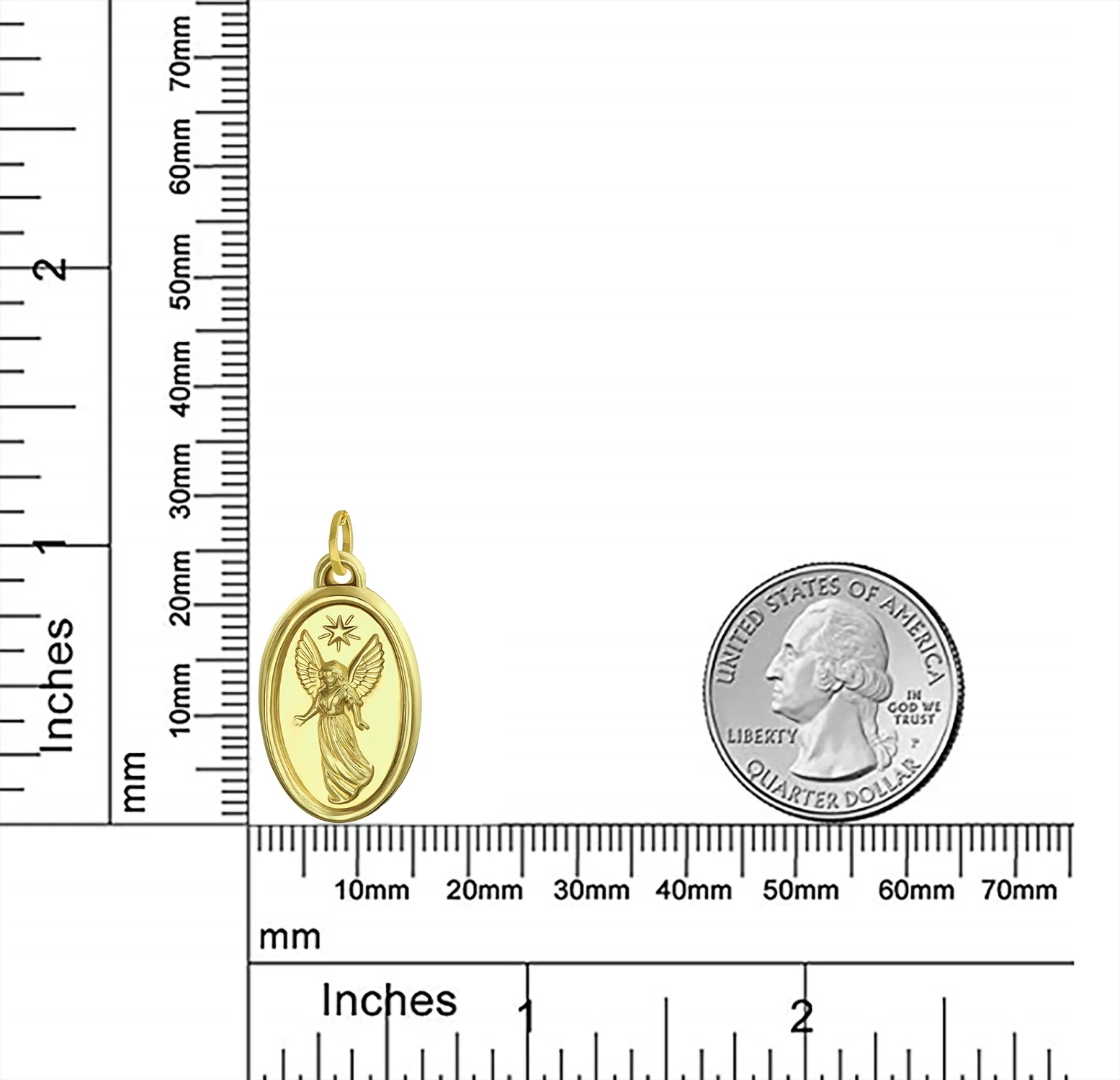 14K Gold Guardian Angel Pendant Oval Medal No Chain - Image 3