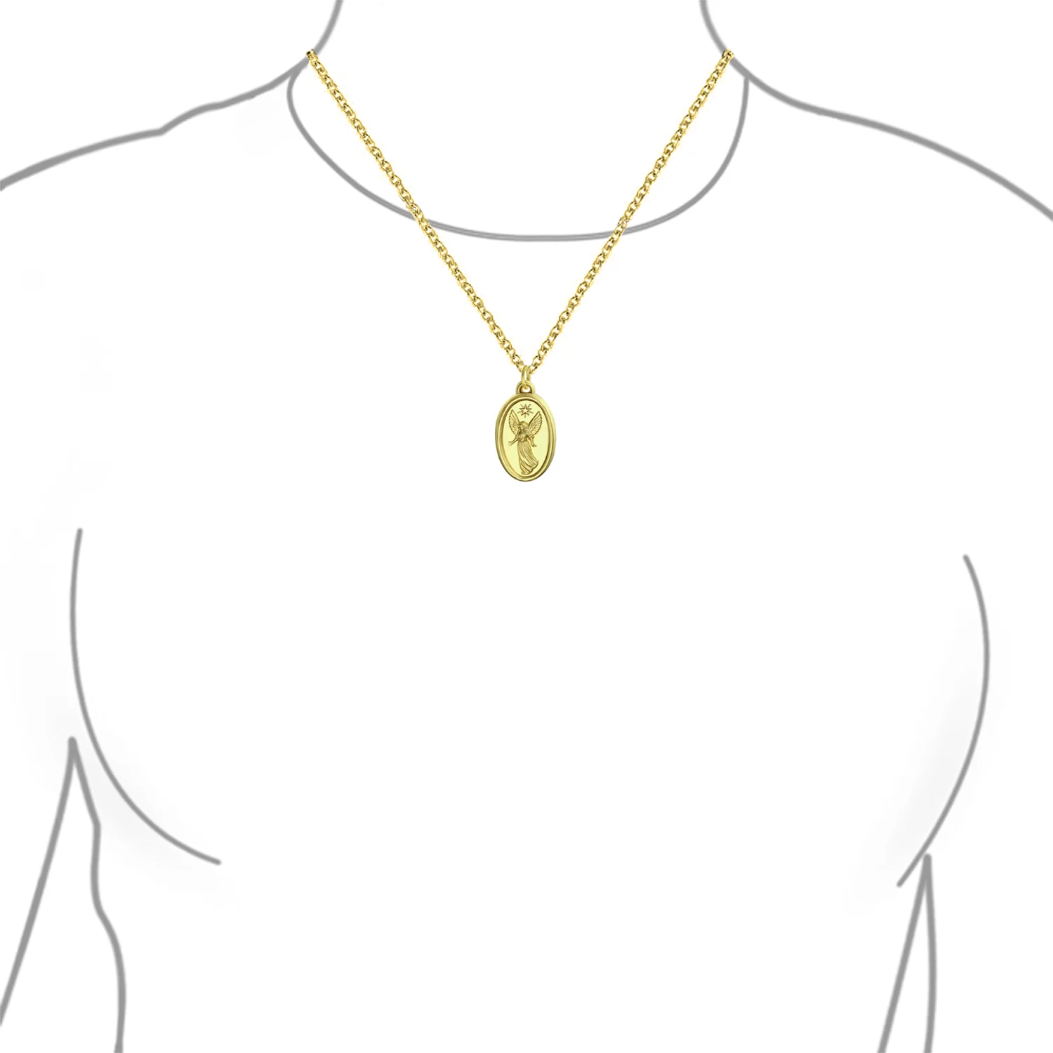 14K Gold Guardian Angel Pendant Oval Medal No Chain - Image 4