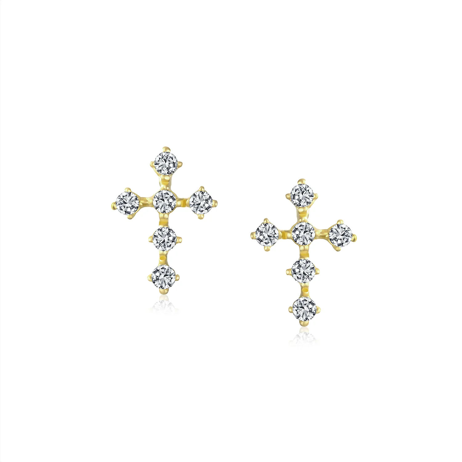 Tiny Minimalist Cubic Zirconia CZ 14K Gold Religious Cross Stud Earrings Screwback - Image 2