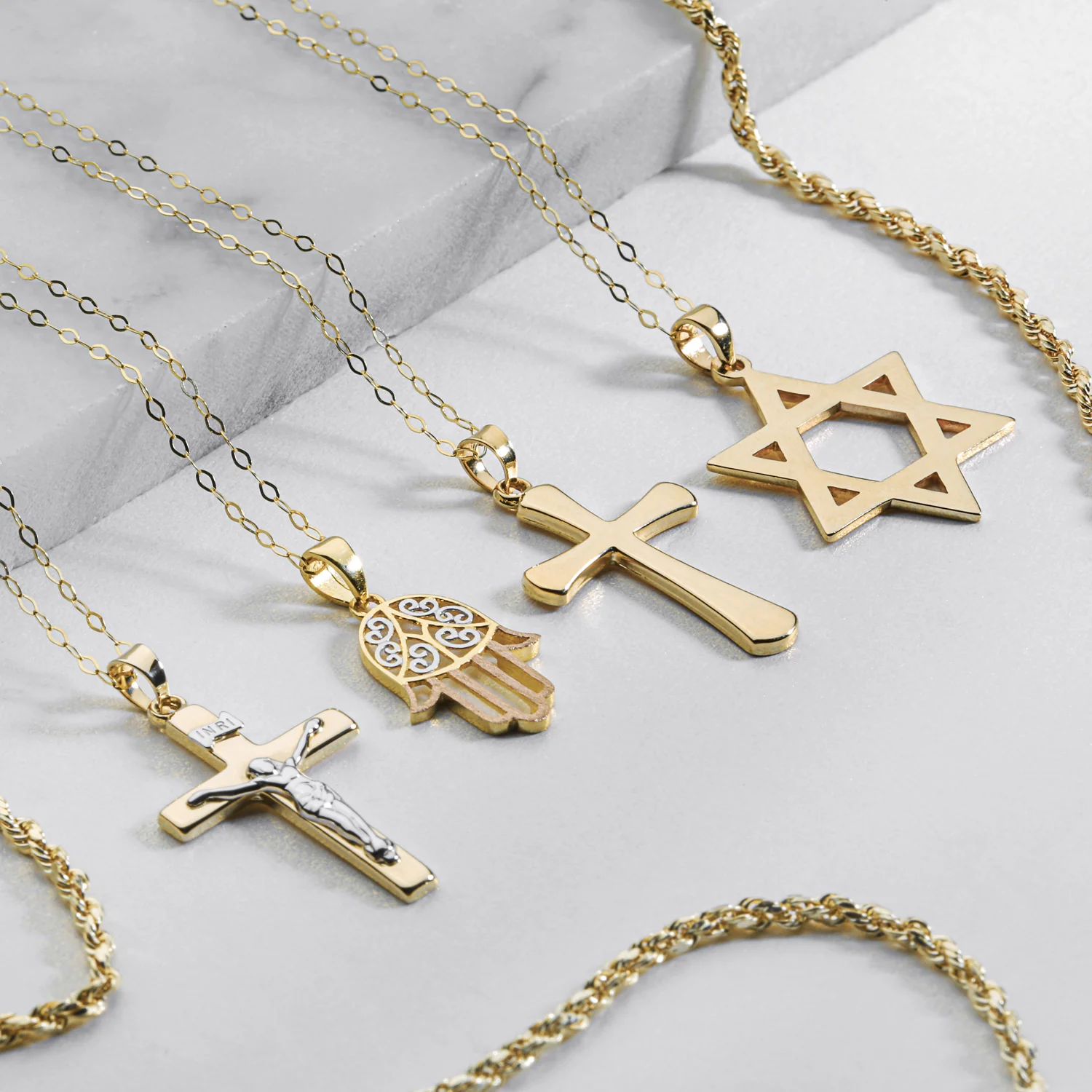 14K Yellow Gold Religious Jesus Inri Crucifix Cross Pendant Necklace - Image 6