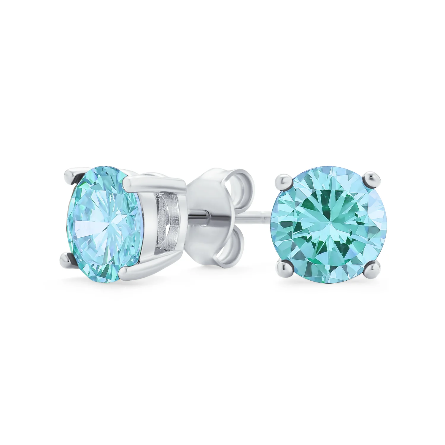1Ct Round CZ Stud Earrings Sterling Silver 7MM Birth Month - Image 3