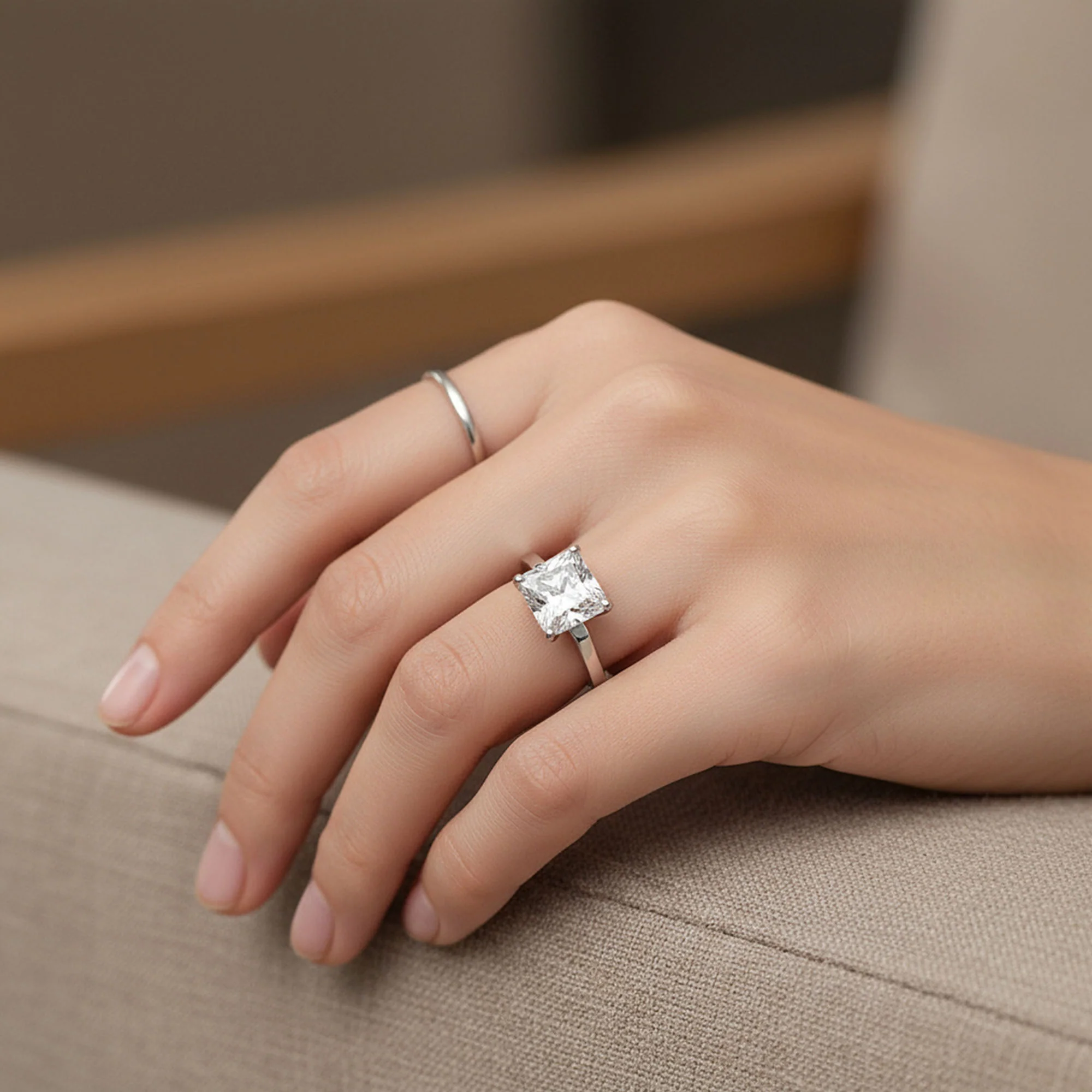 2.5CT Princess Cut AA CZ Solitaire Engagement Ring 925 Sterling Silver - Image 2