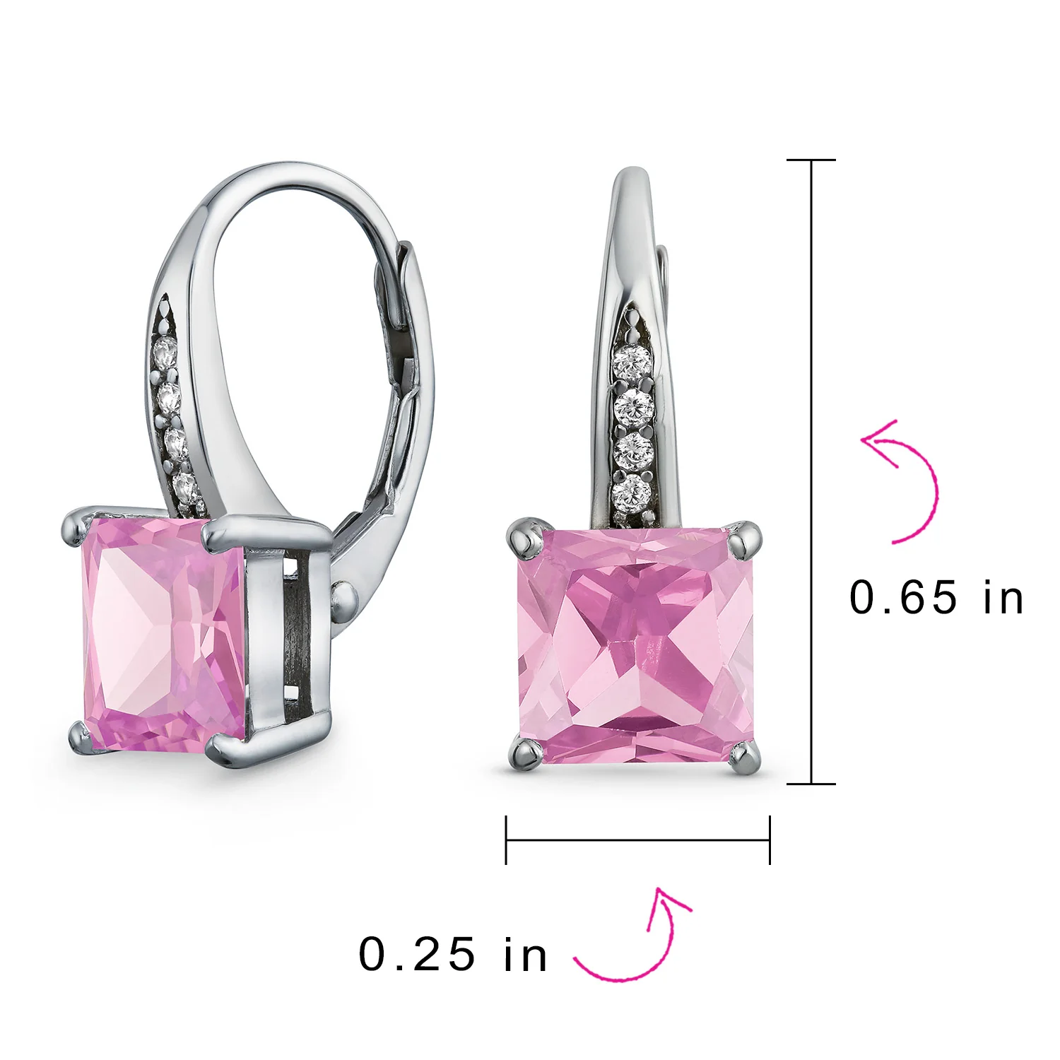 2CT Imitation Pink Tourmaline Solitaire Square CZ Drop Earrings Silver - Image 10