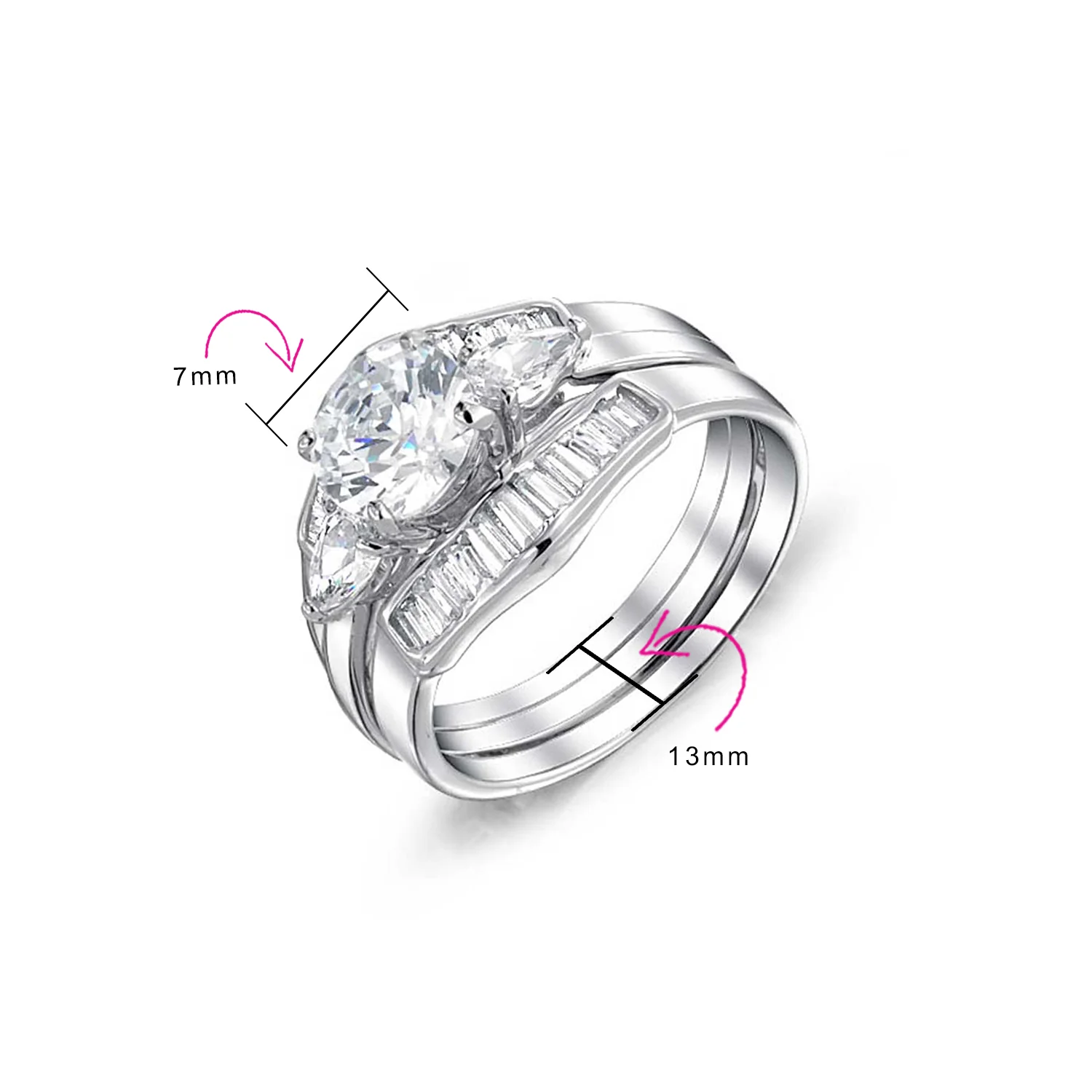 2CT Round Solitaire CZ Baguette Band Statement Ring Set - Image 4
