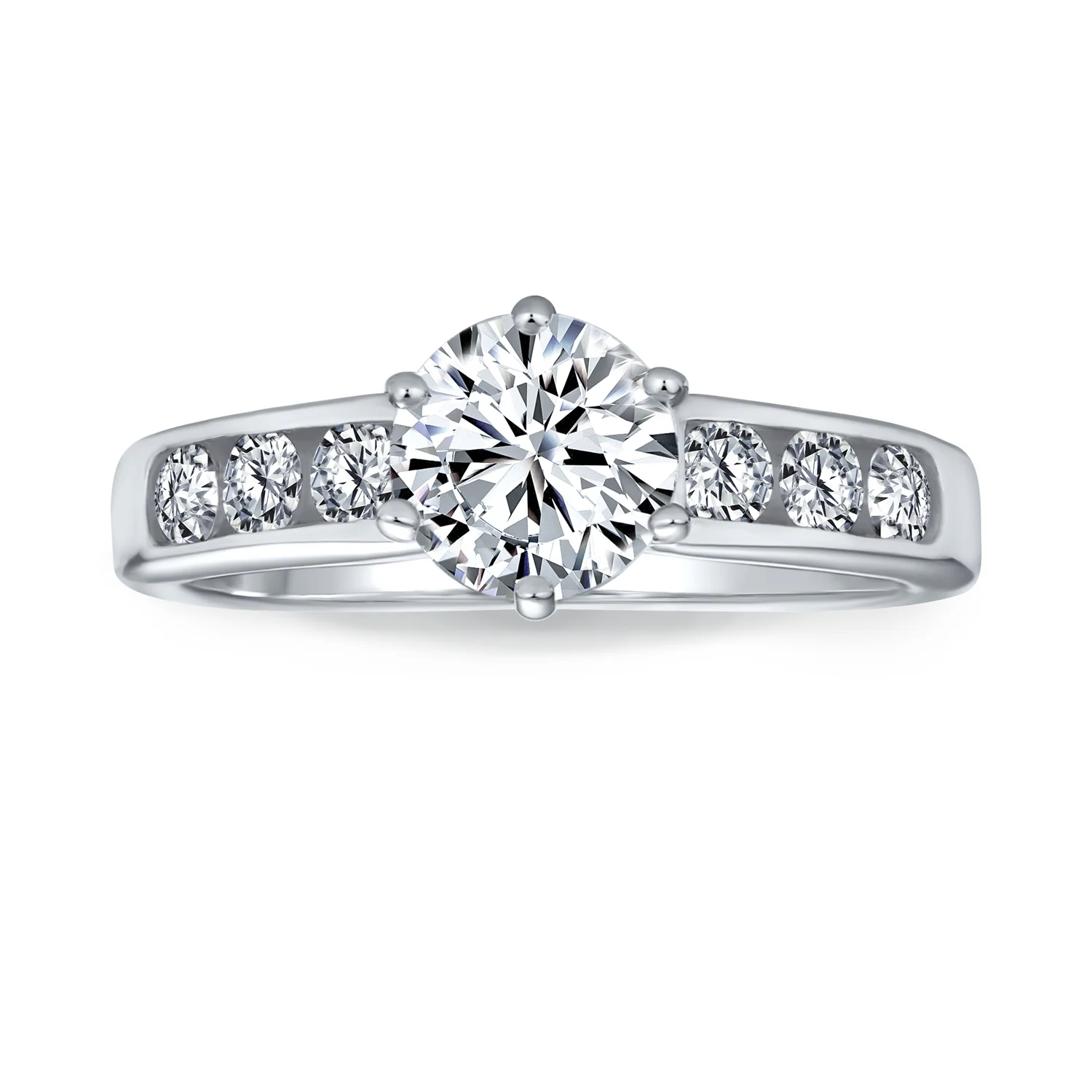 Classic 4CT CZ Round 6-Prong Solitaire Engagement Ring .925 Sterling Silver Cubic Zirconia Pave Band
