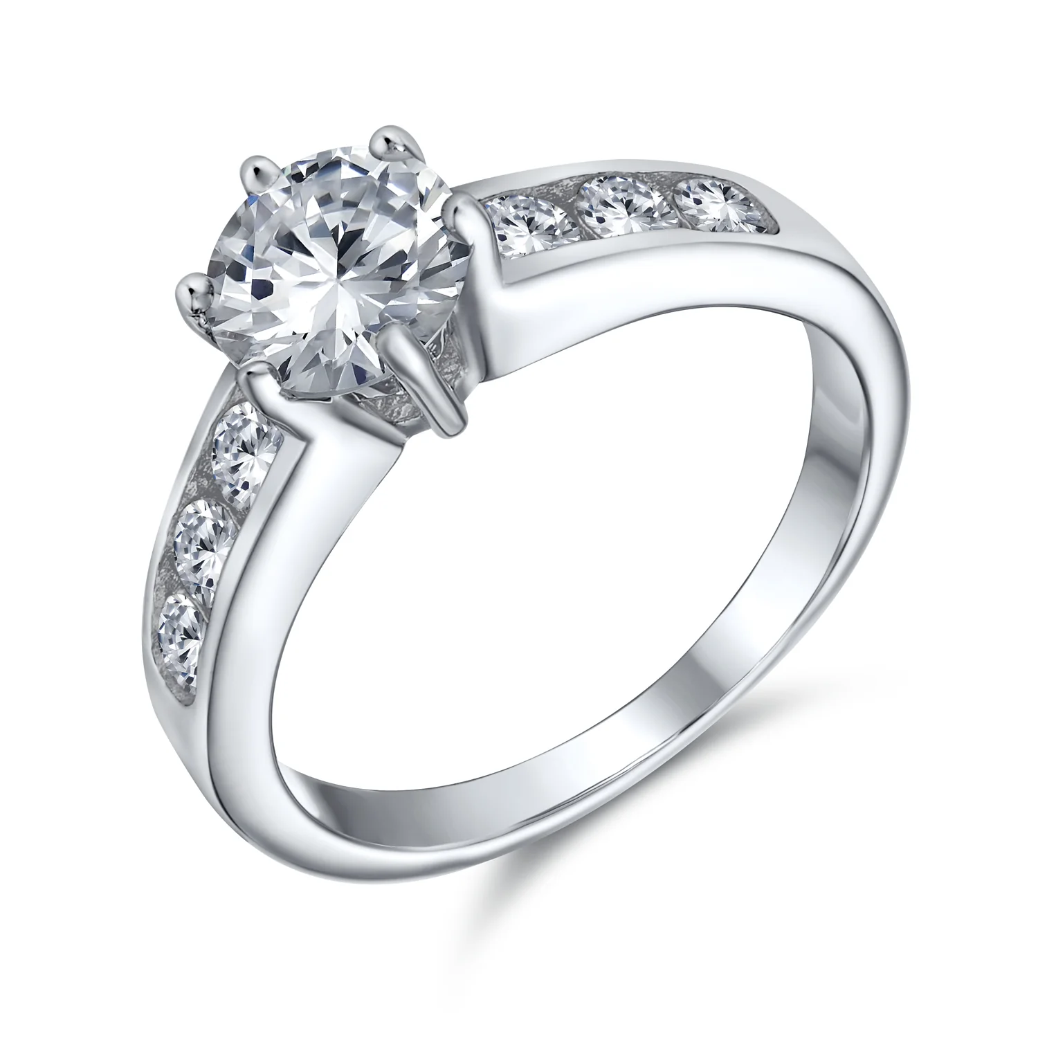 Classic 4CT CZ Round 6-Prong Solitaire Engagement Ring .925 Sterling Silver Cubic Zirconia Pave Band - Image 2