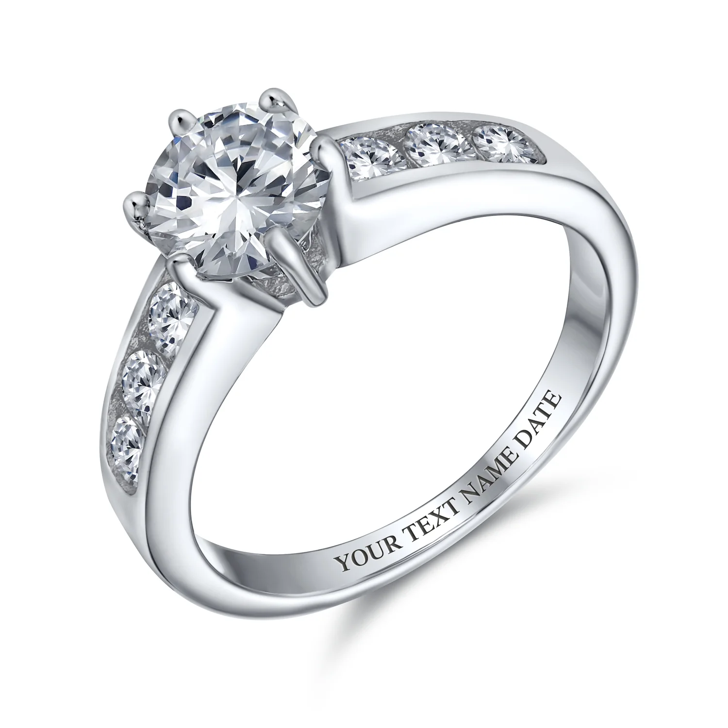 Classic 4CT CZ Round 6-Prong Solitaire Engagement Ring .925 Sterling Silver Cubic Zirconia Pave Band - Image 3