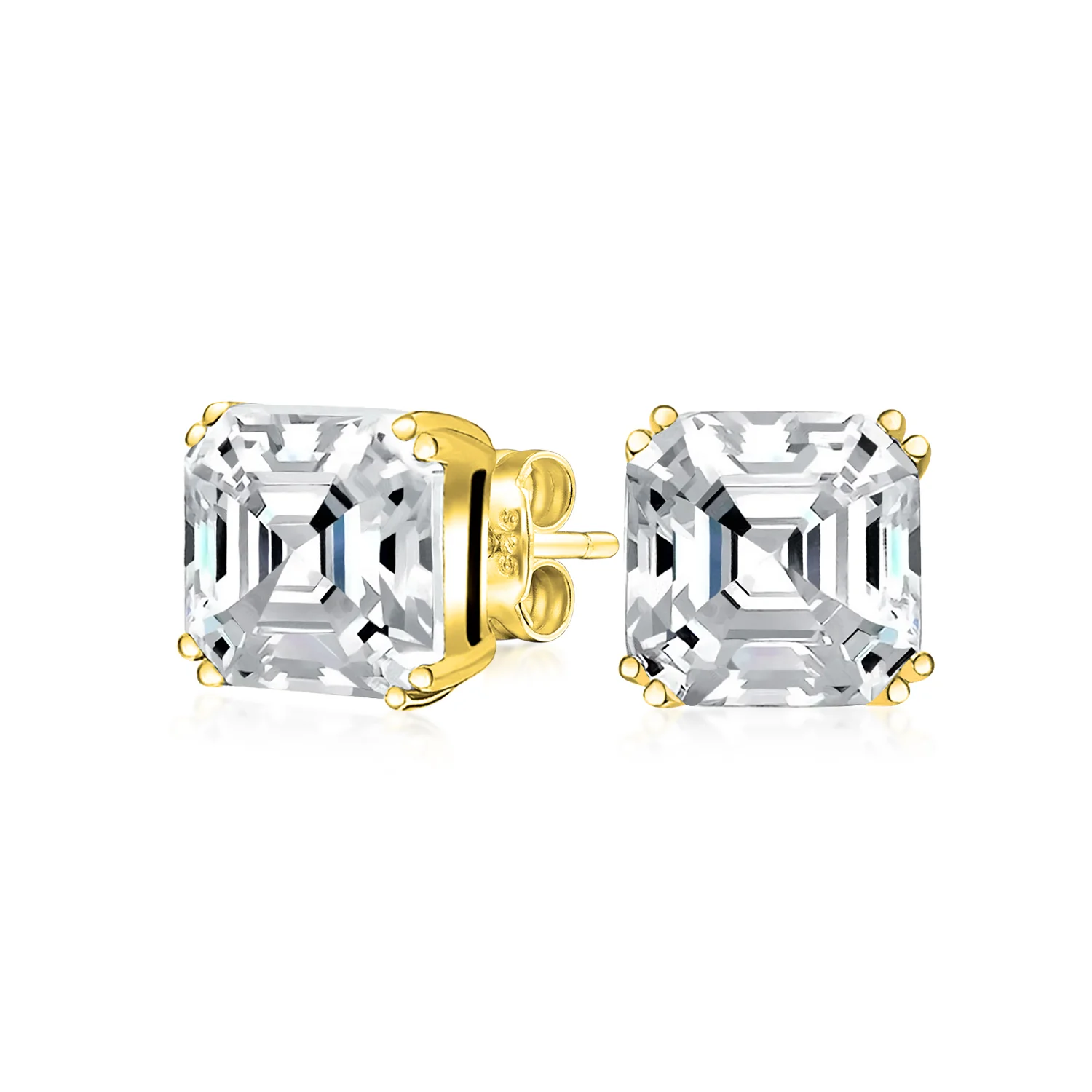 Bridal 4CT Solitaire CZ Asscher Cut Stud Earrings Pendant Gold Plated Silver Set - Image 2