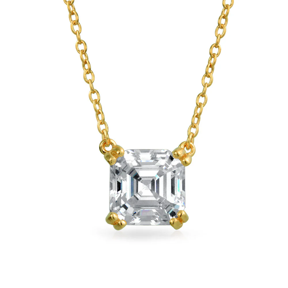 Bridal 4CT Solitaire CZ Asscher Cut Stud Earrings Pendant Gold Plated Silver Set - Image 3