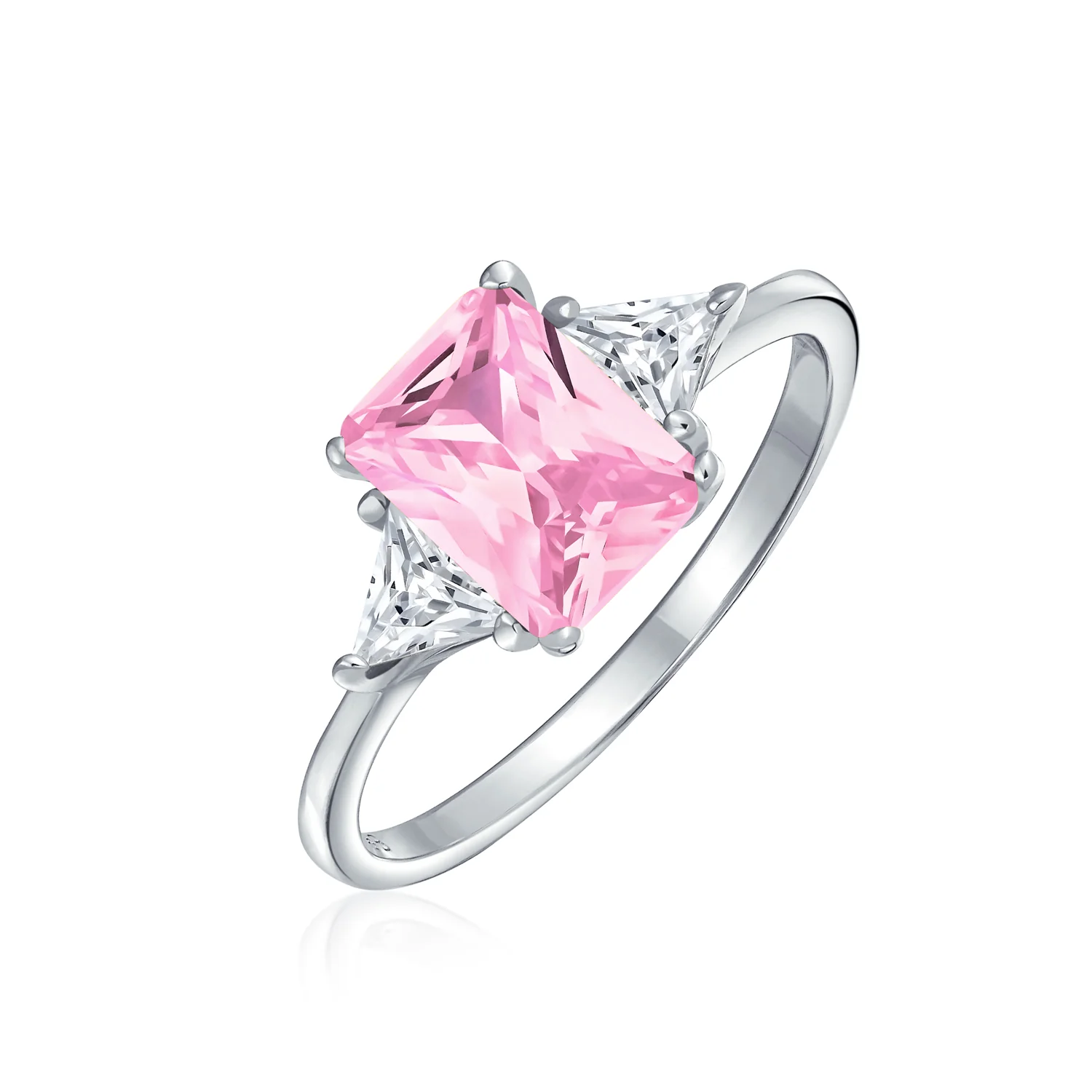 Past Present Future 3CT Pink Princess Cut CZ Engagement Ring Trillion Side Stones Sterling Silver - Image 4