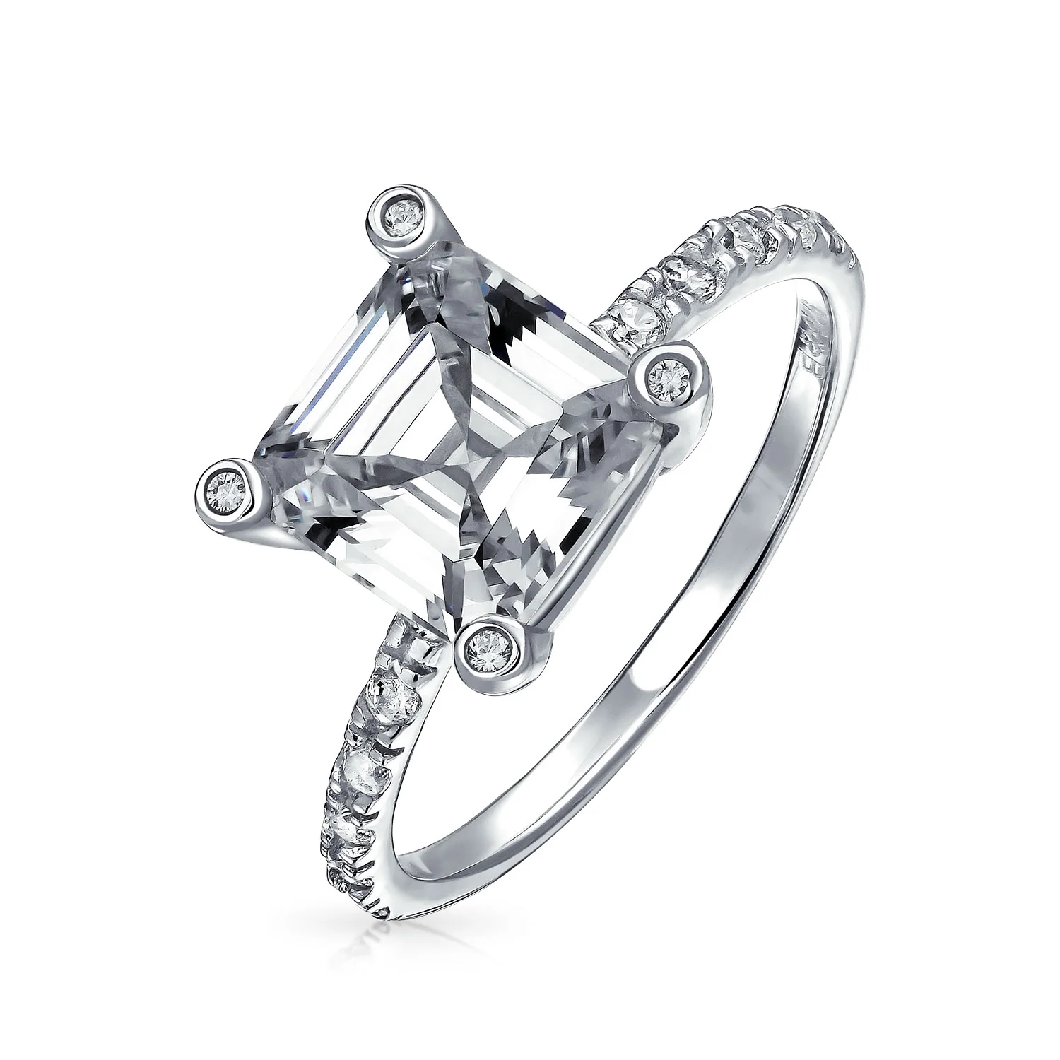 3CT AAA CZ Solitaire Asscher Cut Engagement Ring .925 Sterling Silver