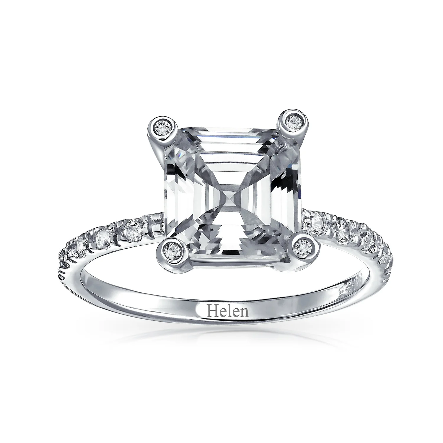 3CT AAA CZ Solitaire Asscher Cut Engagement Ring .925 Sterling Silver - Image 3