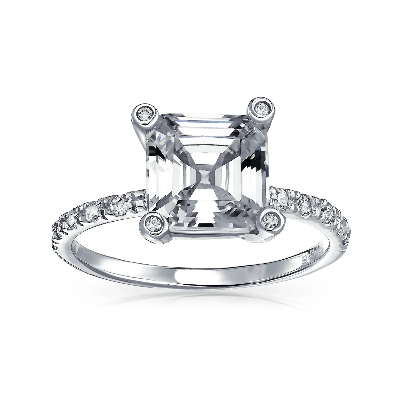3CT AAA CZ Solitaire Asscher Cut Engagement Ring .925 Sterling Silver - Image 4