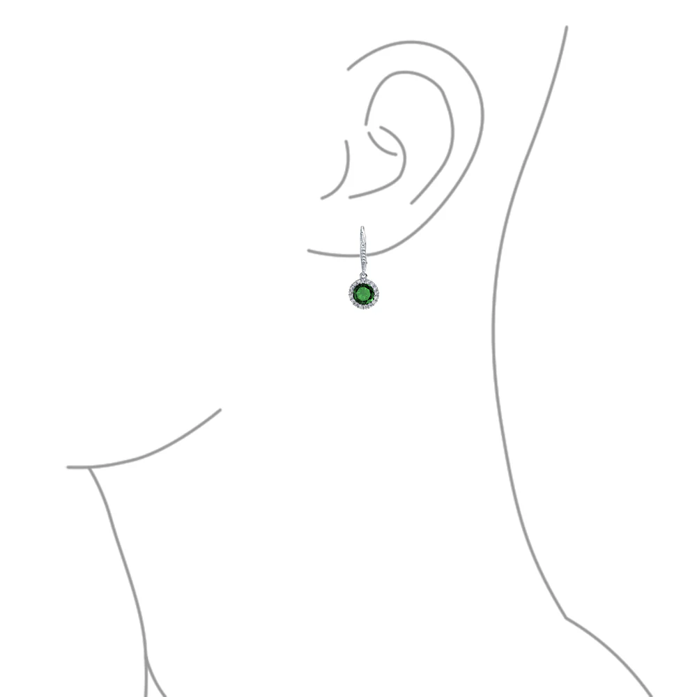 3CT Round Solitaire CZ Halo Dangle Drop Lever back Earrings .925 Sterling Silver - Image 16