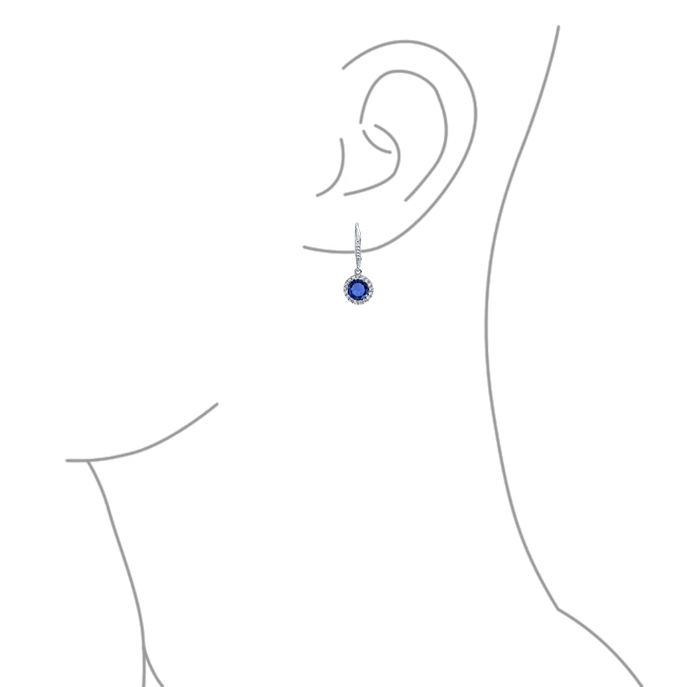 3CT Round Solitaire CZ Halo Dangle Drop Lever back Earrings .925 Sterling Silver - Image 17
