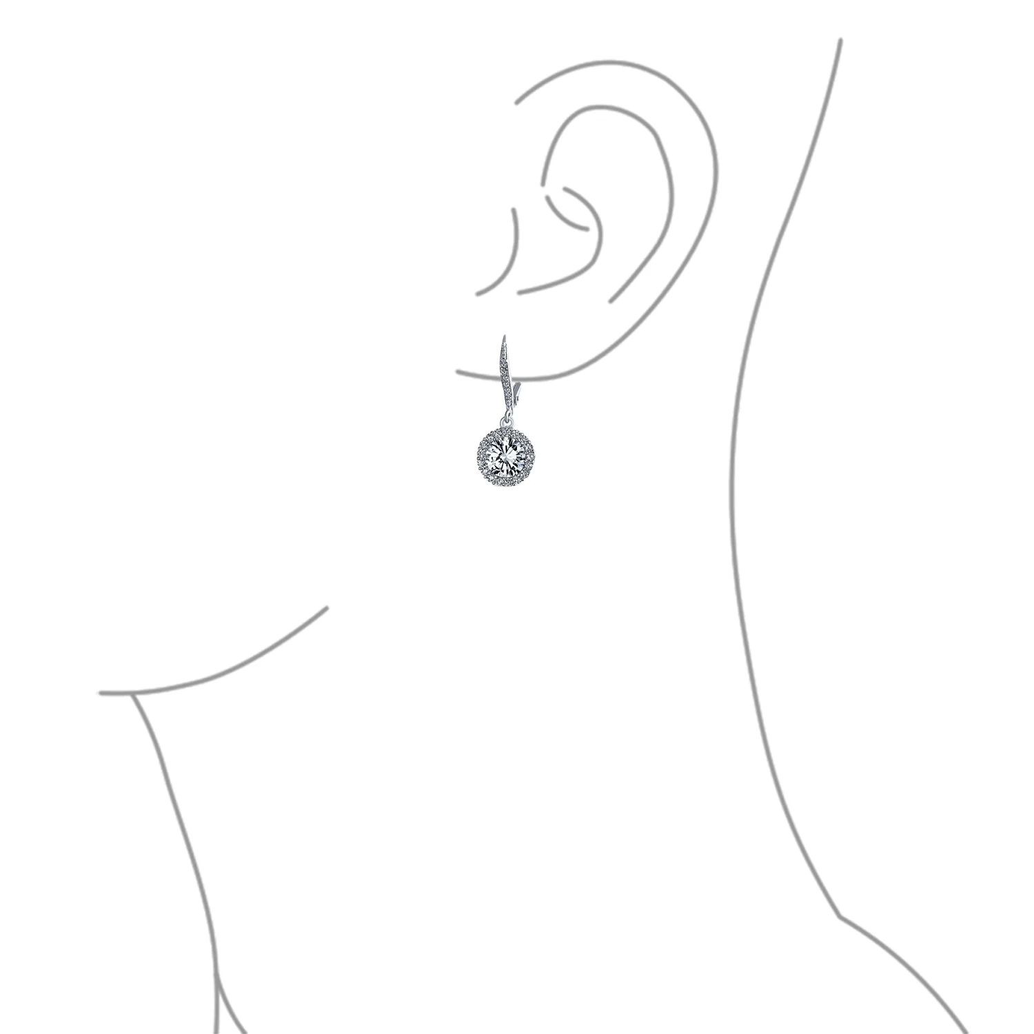 3CT Round Solitaire CZ Halo Dangle Drop Lever back Earrings .925 Sterling Silver - Image 18