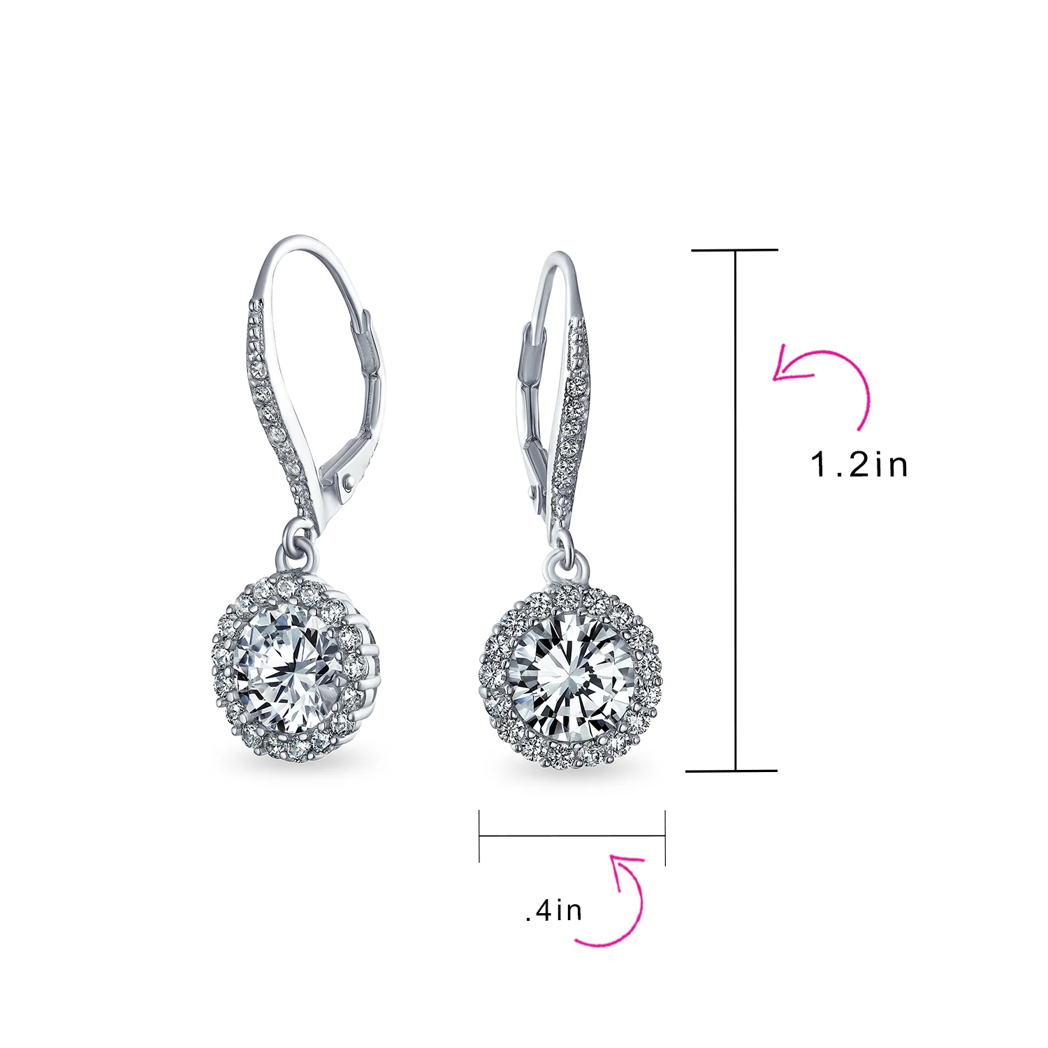 3CT Round Solitaire CZ Halo Dangle Drop Lever back Earrings .925 Sterling Silver - Image 24