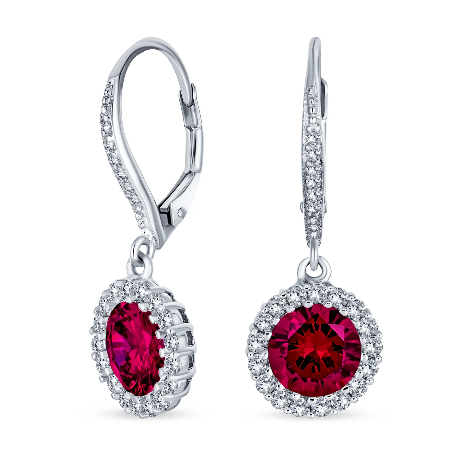 3CT Round Solitaire CZ Halo Dangle Drop Lever back Earrings .925 Sterling Silver - Image 3