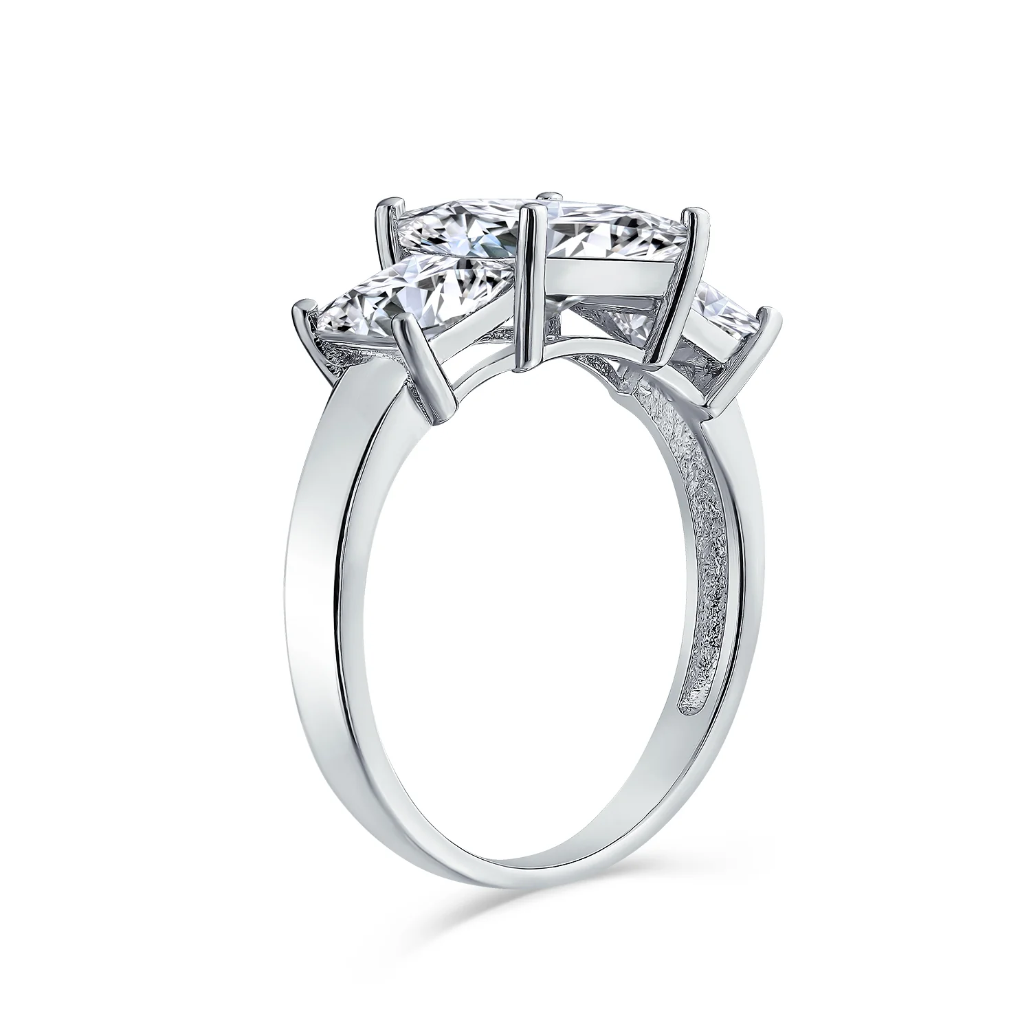 3CTW Princess Cut CZ Ring Three Stone Sterling Silver - Image 2