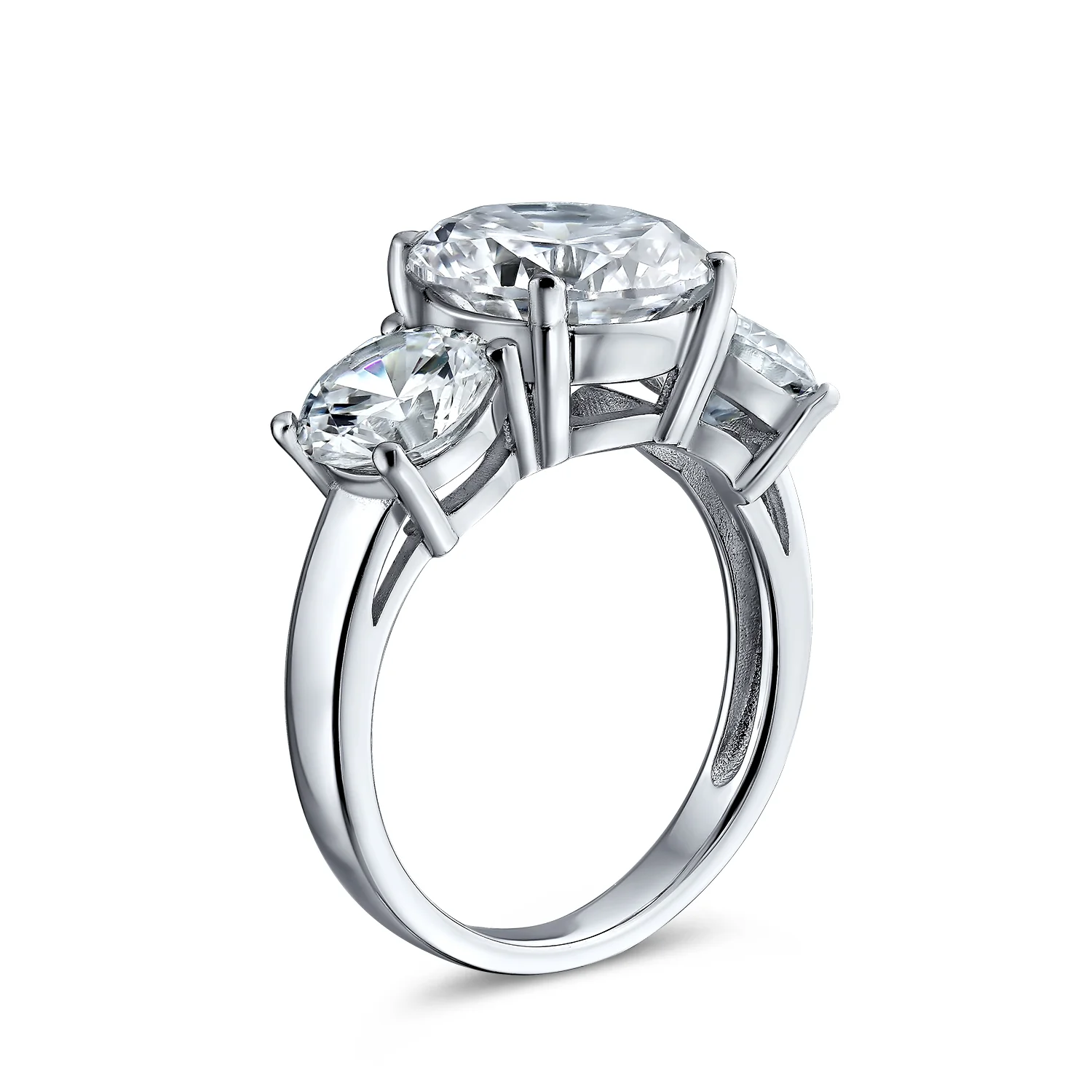 3CTW Three Stone CZ Ring Round Solitaire Sterling Silver - Image 2