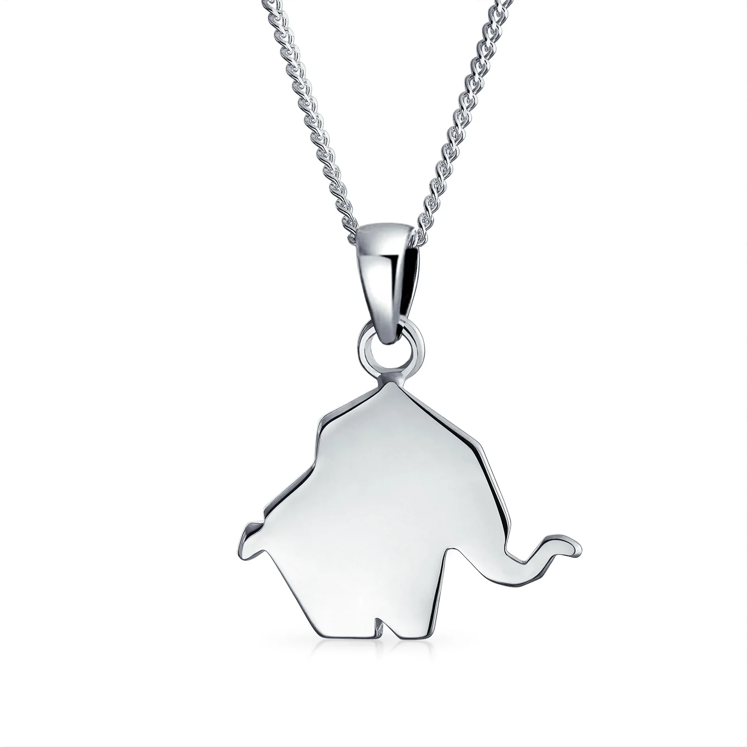 Sterling Silver 3D Geometric Elephant Pendant Necklace Origami Jewelry - Image 2