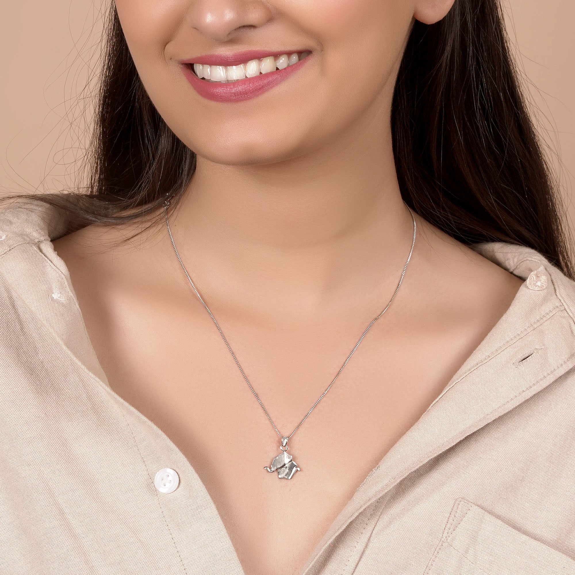 Sterling Silver 3D Geometric Elephant Pendant Necklace Origami Jewelry - Image 3