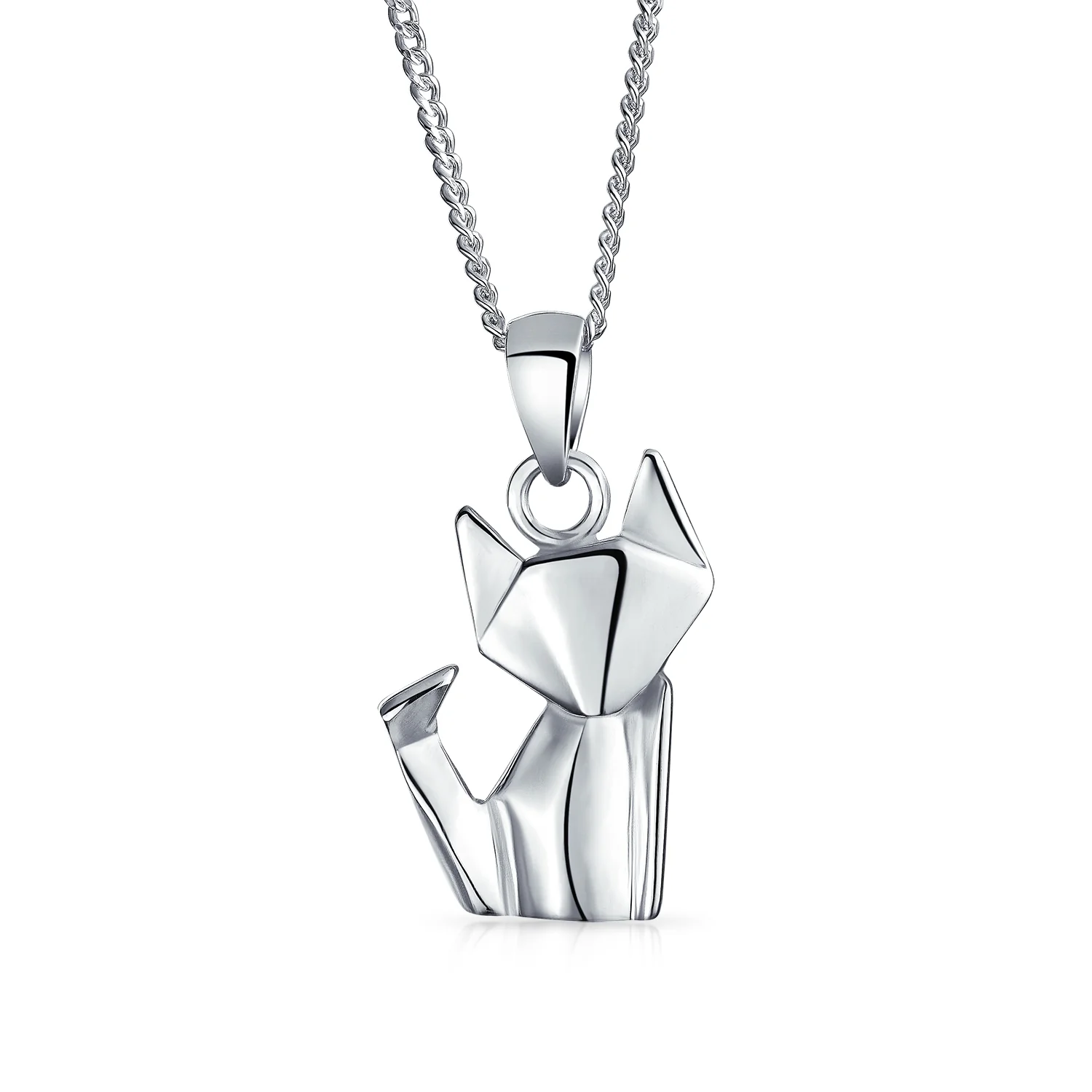 Geometric Origami Animal Jewelry Kitten Cat Pendant Necklace .925 Sterling Silver - Image 2