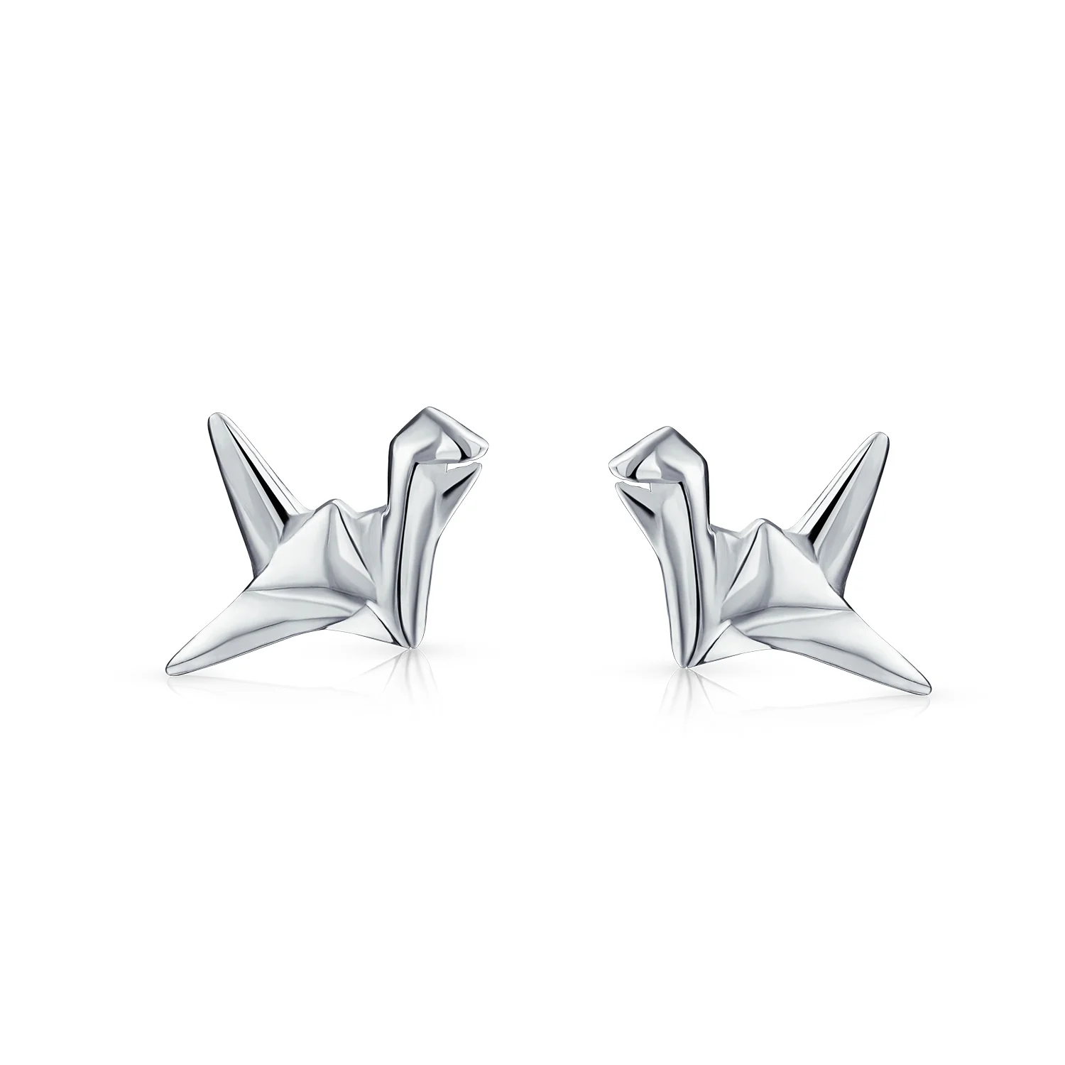 3D Geometric Bird Stud Earrings Origami Swan Sterling Silver