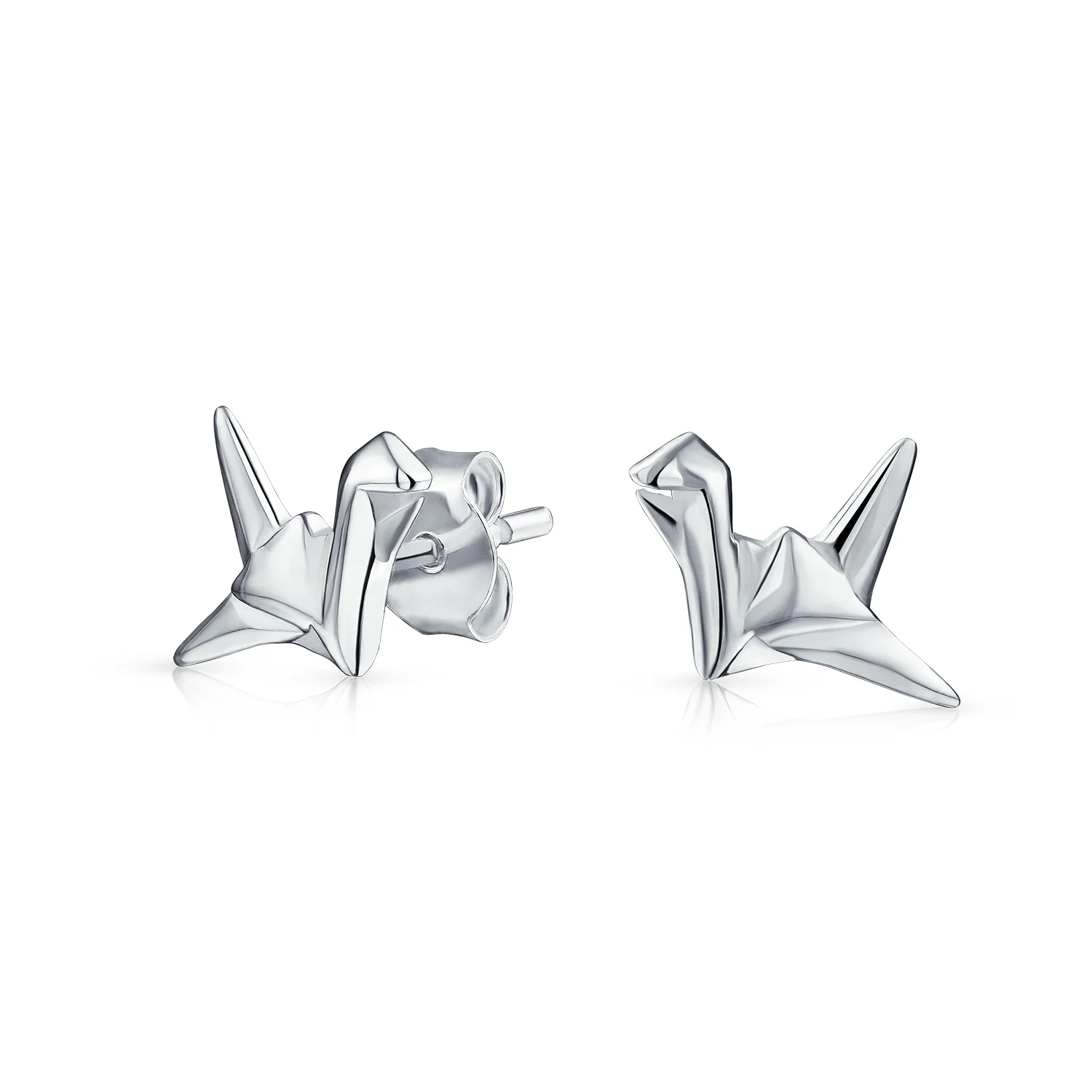 3D Geometric Bird Stud Earrings Origami Swan Sterling Silver - Image 2