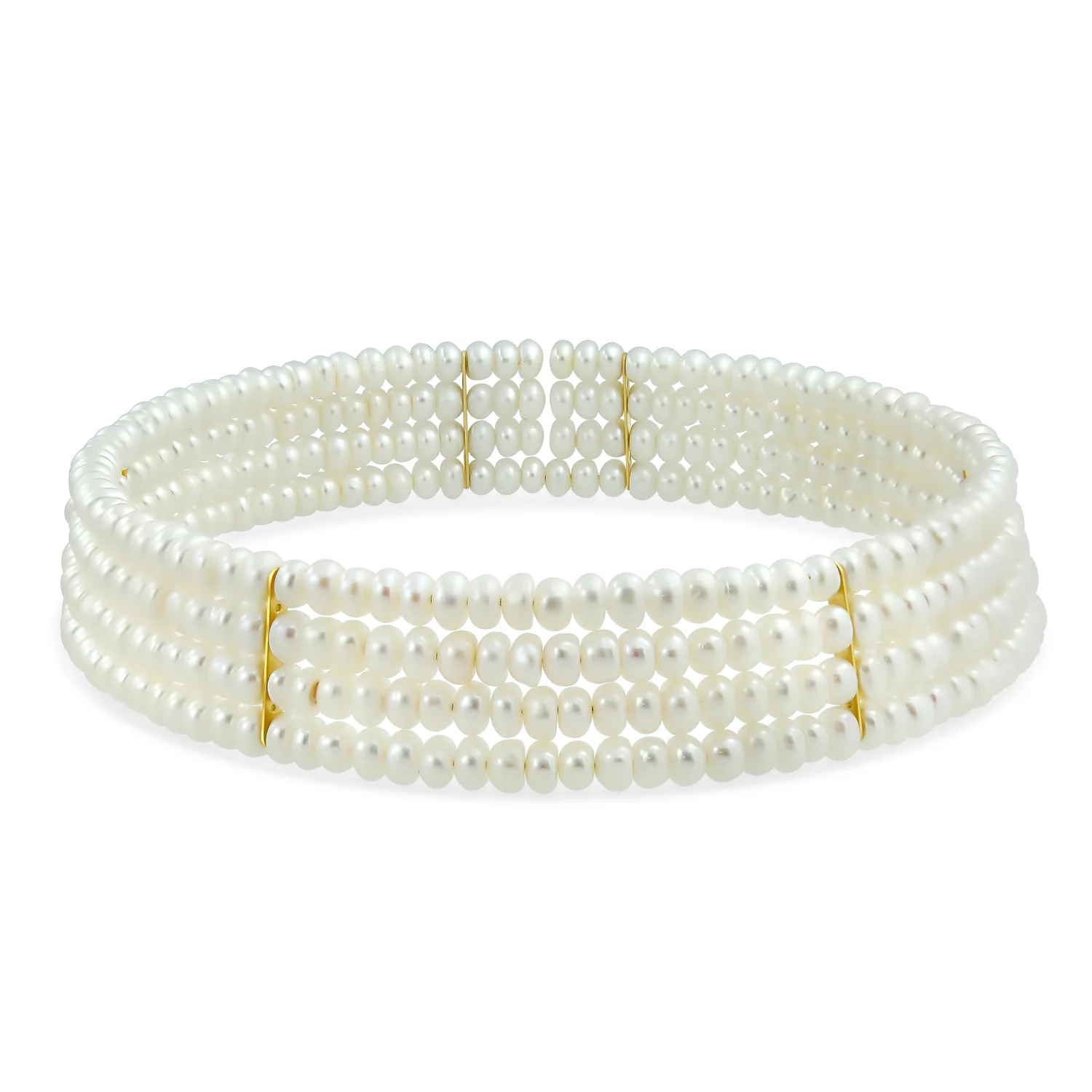 4-Row Freshwater Cultured Pearl Choker & 10K Gold Button Stud Earrings Set - Image 3