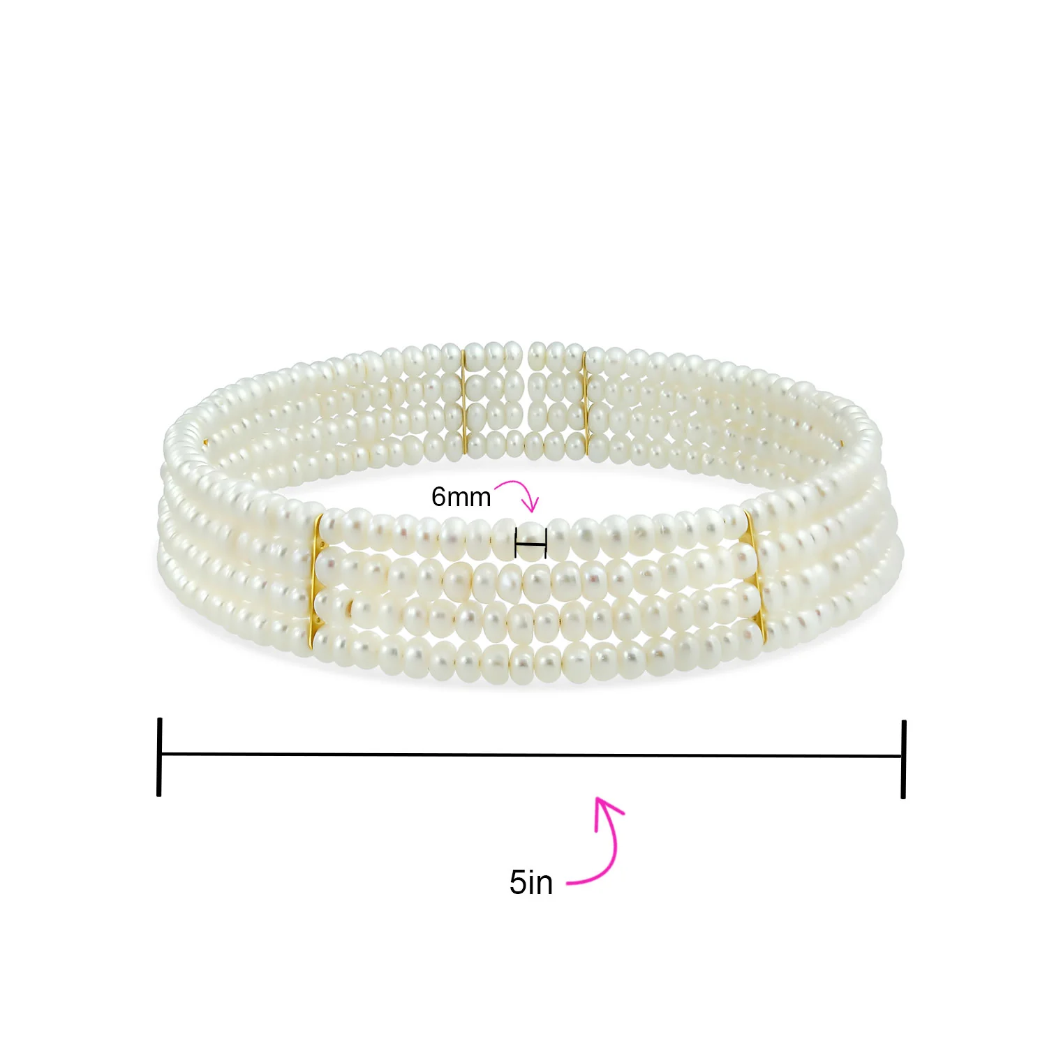 4-Row Freshwater Cultured Pearl Choker & 10K Gold Button Stud Earrings Set - Image 4