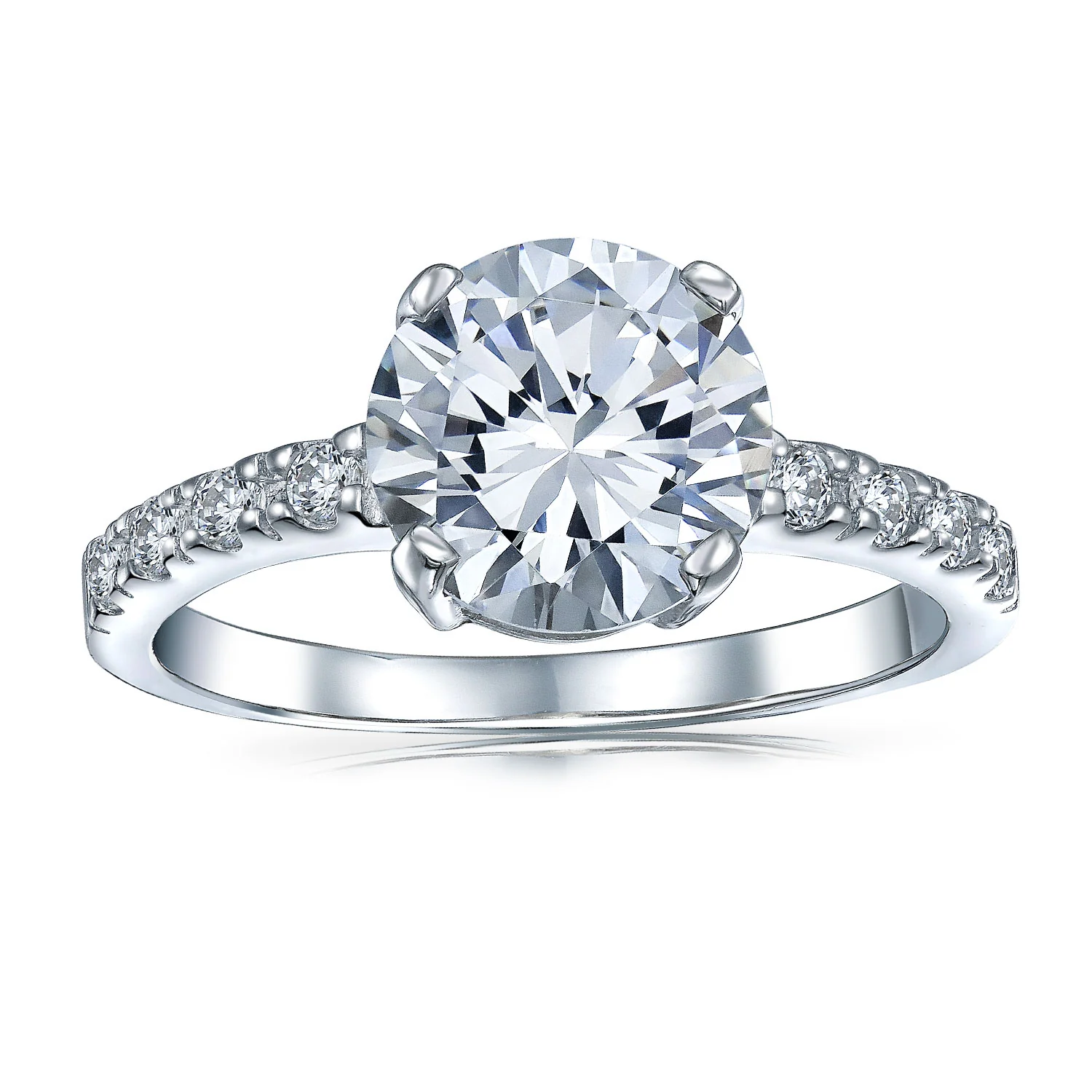 Classic 4CT CZ Round Solitaire Engagement Ring .925 Sterling Silver Cubic Zirconia Thin Pave Band - Image 10