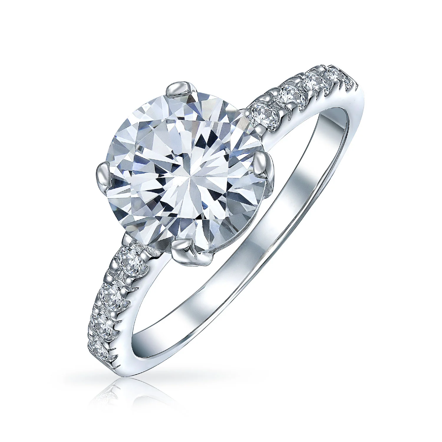 Classic 4CT CZ Round Solitaire Engagement Ring .925 Sterling Silver Cubic Zirconia Thin Pave Band - Image 3