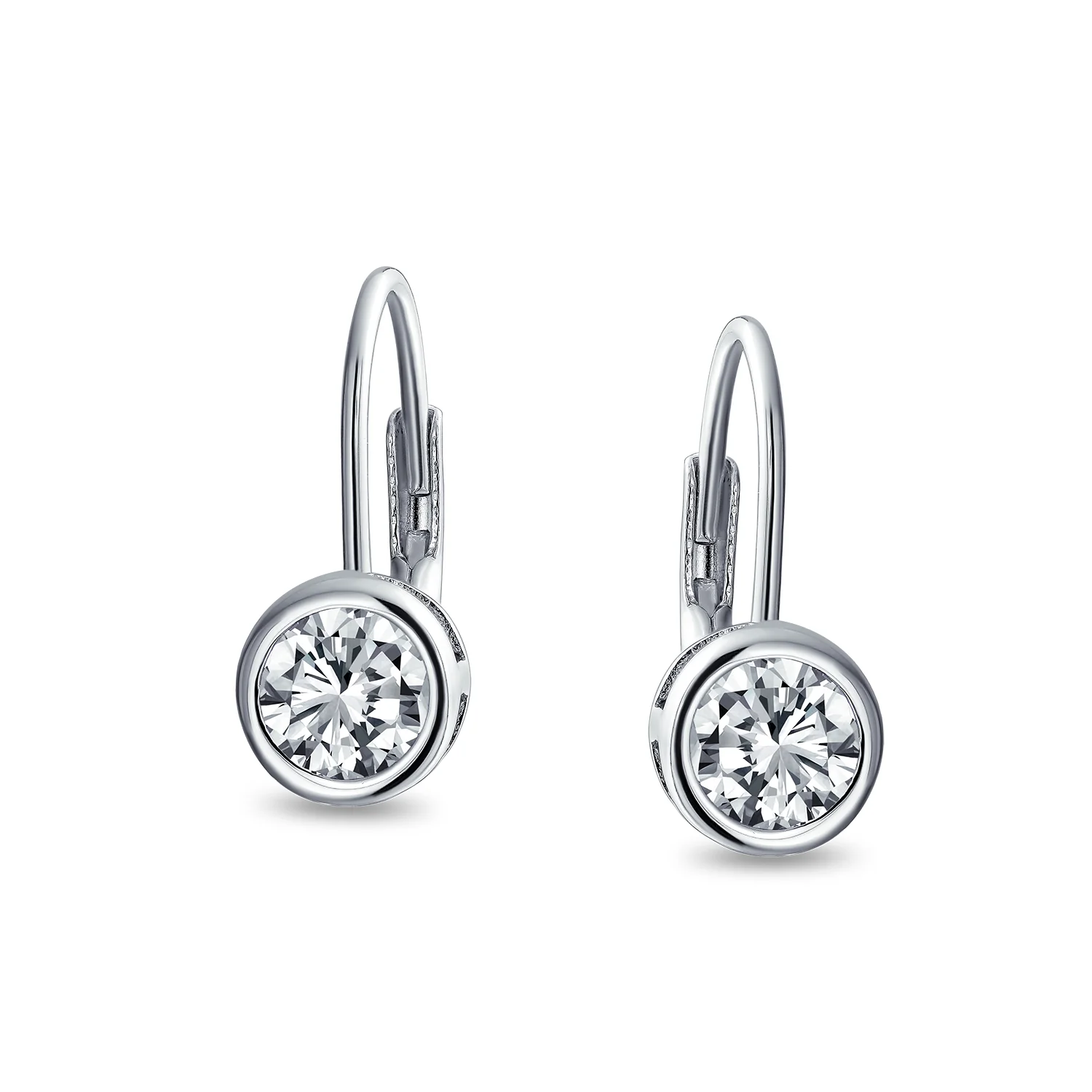 .50CT Solitaire Bezel Brilliant Cut CZ Drop Earrings - Image 8