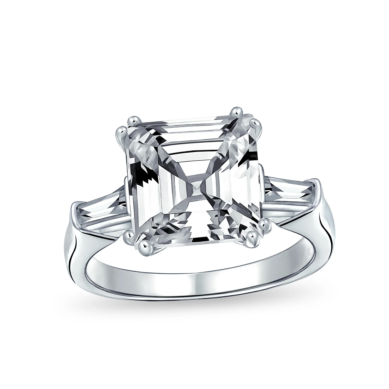 5CT Asscher Cut CZ Baguette Solitaire Engagement Ring Sterling Silver